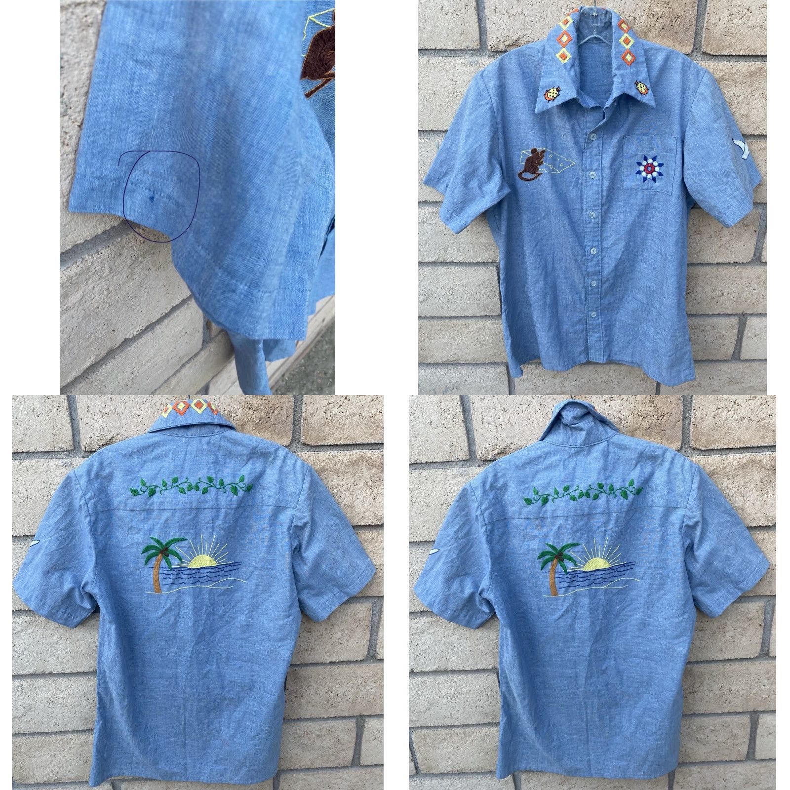Vintage VINTAGE Western Embroidered Chambray Shirt Denim Look Western Palm Tree Mouse Etc Mens XL Blue Short Sleeve Button-Up Embroidered Accessories Size US XL / EU 56 / 4 - 8 Thumbnail