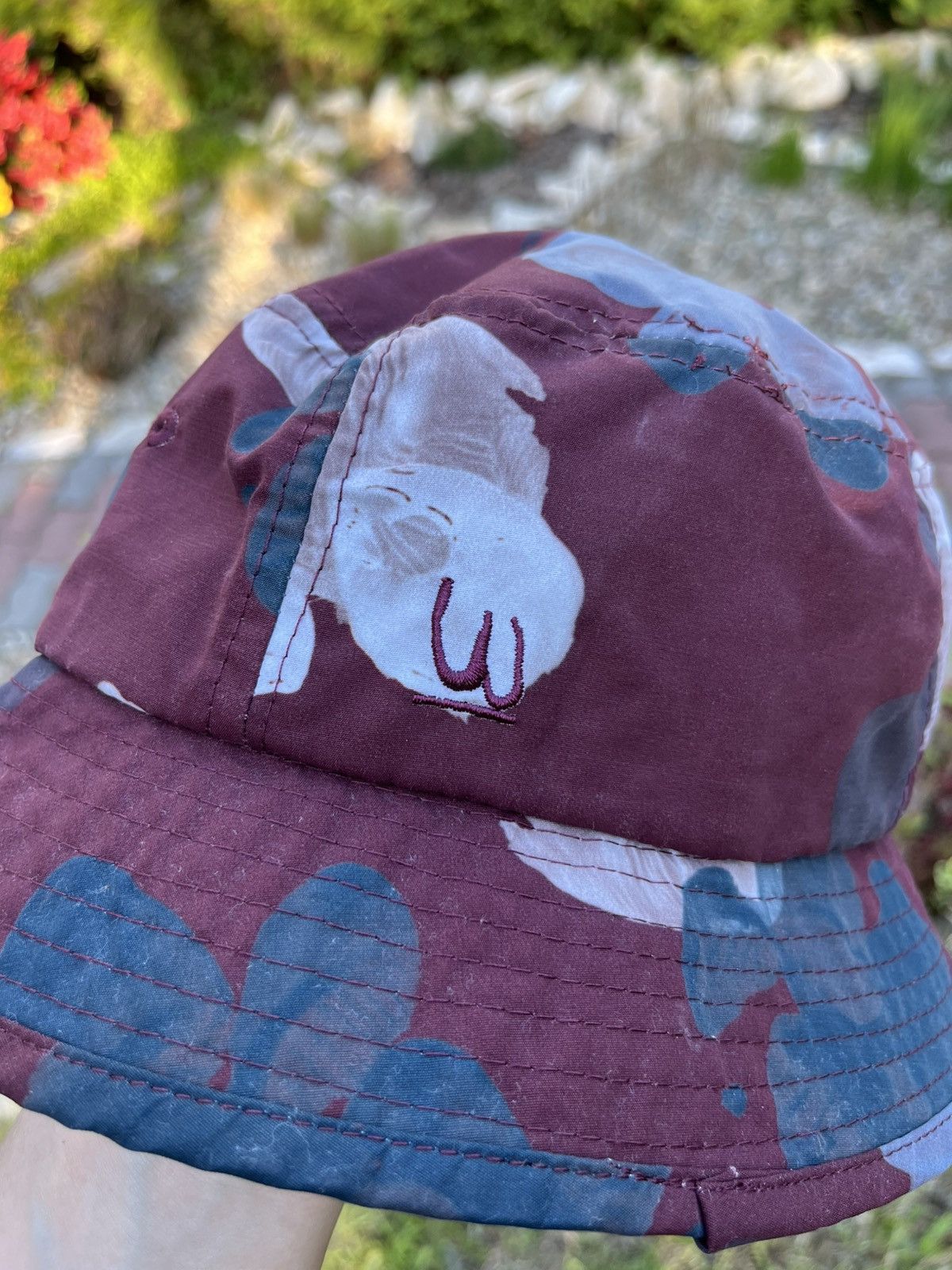 Designer × Wood Wood Wood Wood patterned bucket hat camo burgundy grey black Size ONE SIZE - 8 Thumbnail