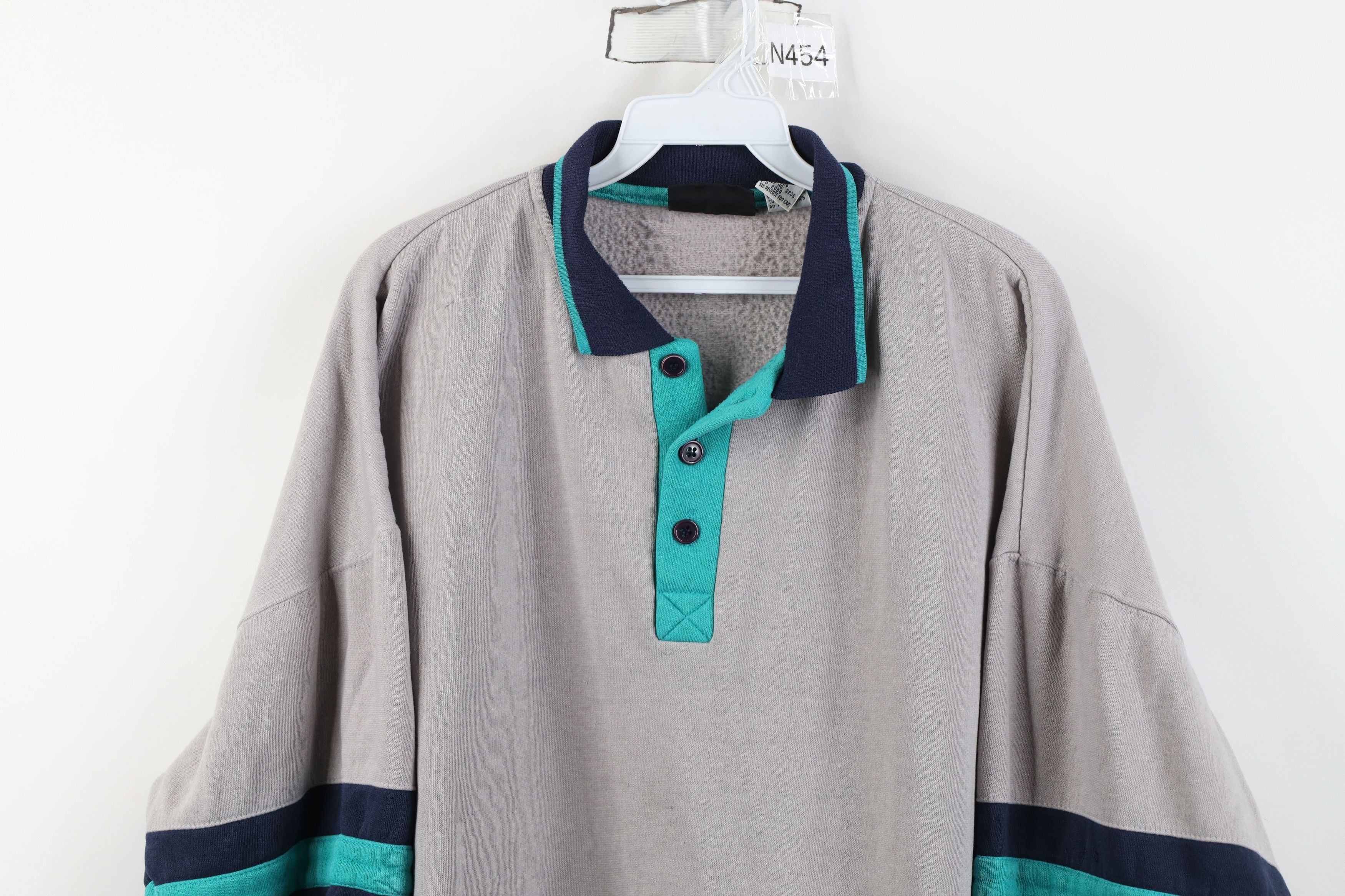 Vintage Vintage 90s Streetwear Striped Boxy Fit Collared Sweatshirt Size US XL / EU 56 / 4 - 2 Thumbnail