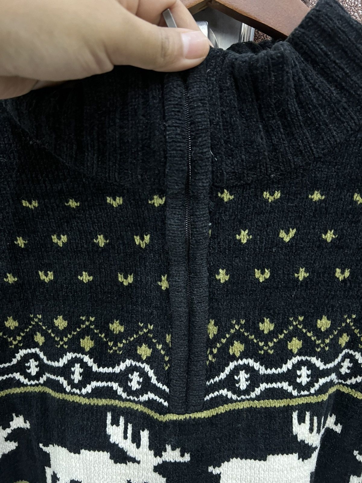 Japanese Brand GRANGESTA Aran Isles Reindeer Nordic 1/4 Zip Knit Sweater Size US L / EU 52-54 / 3 - 6 Thumbnail