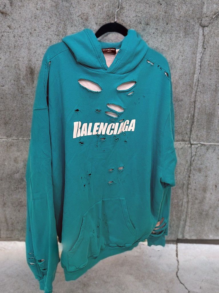 Balenciaga Balenciaga Caps Destroyed Hoodie sky blue | Grailed