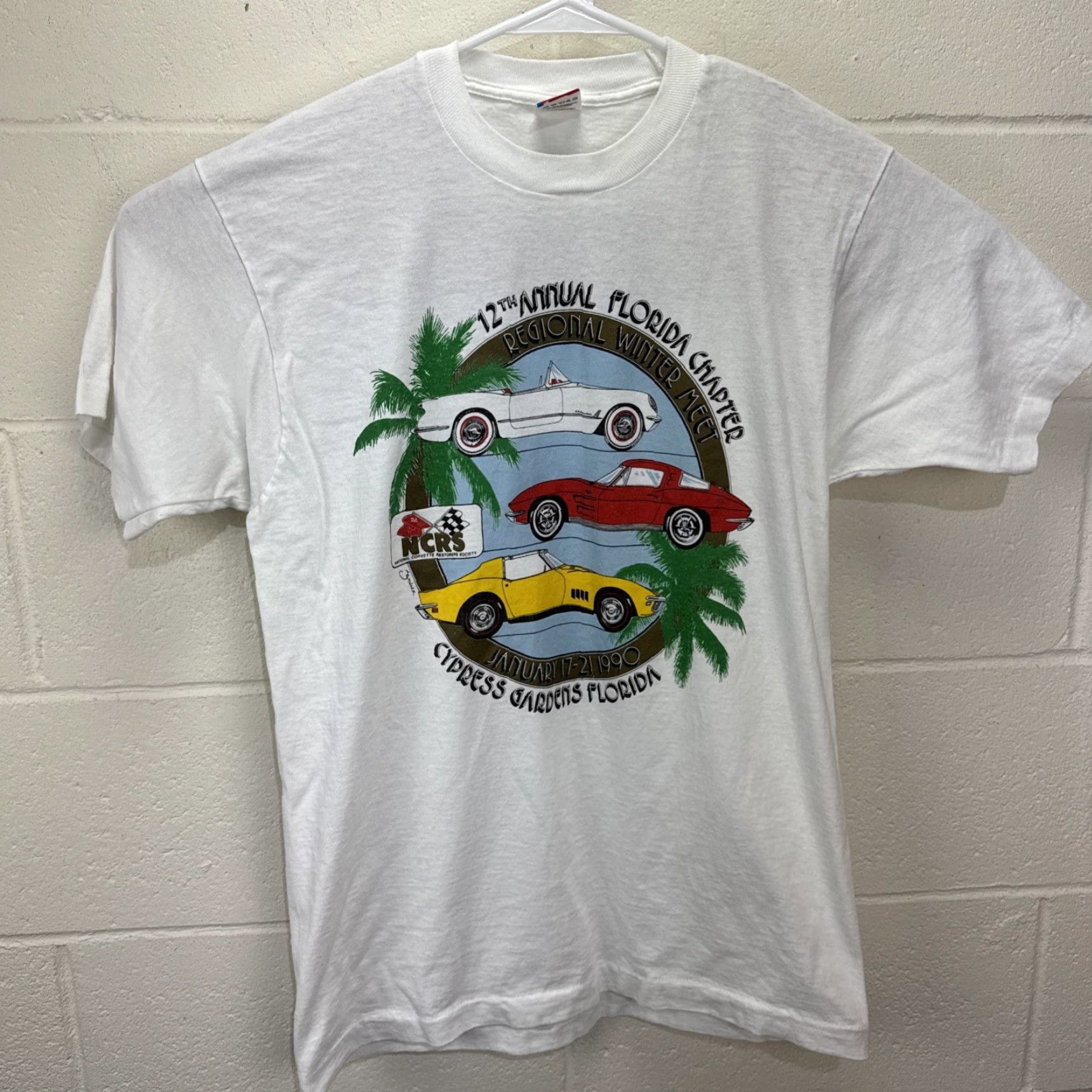 Fruit Of The Loom Vintage 1990s Fruit of the Loom Crew Neck T-Shirt Men L White Cypress Gardens Corvette Car Event Beach Retro 90s Size US L / EU 52-54 / 3 - 2 Thumbnail