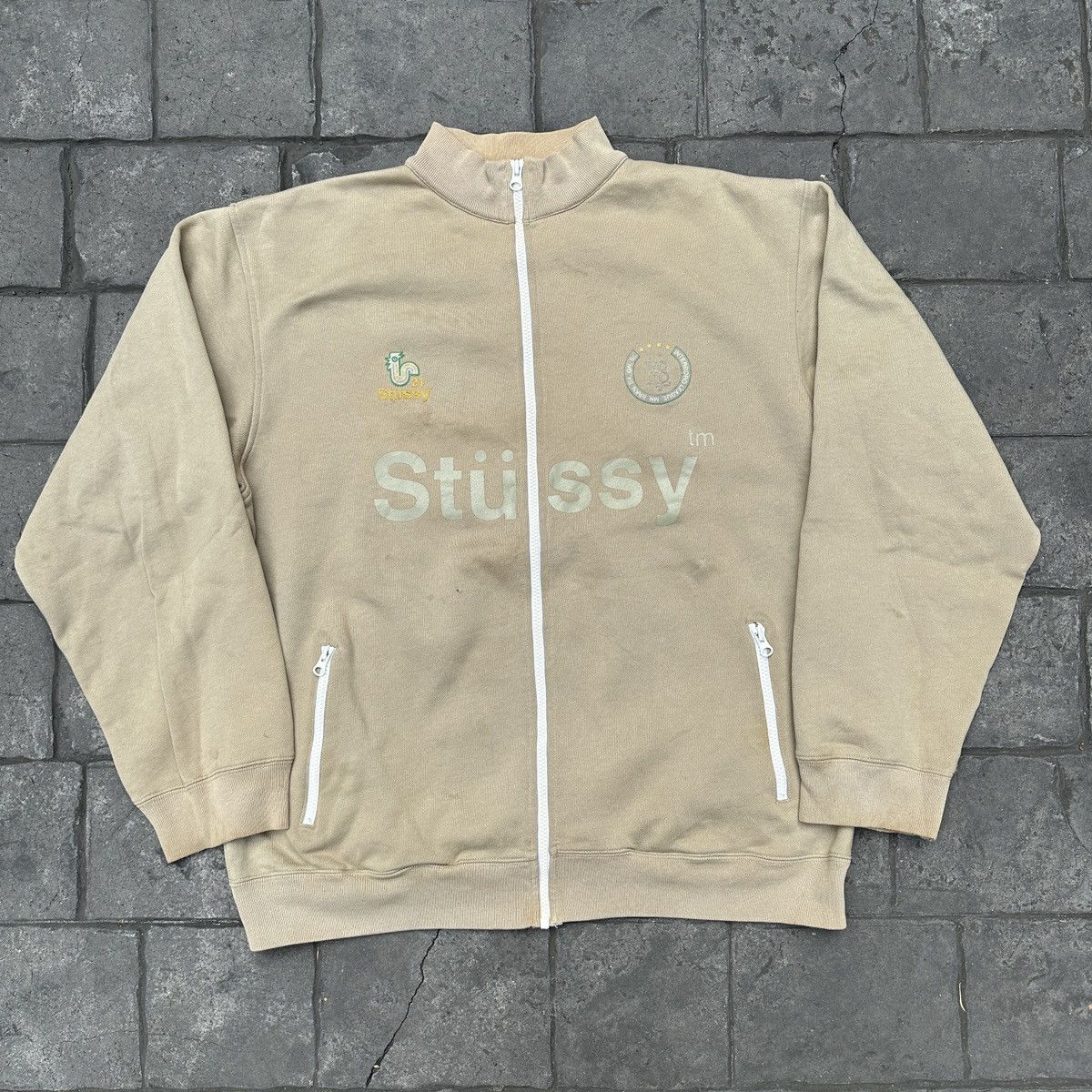 image of Vinetage Stussy Spellouts "football Ref." 90's Cream Jacket in Beige, Men's (Size XL)