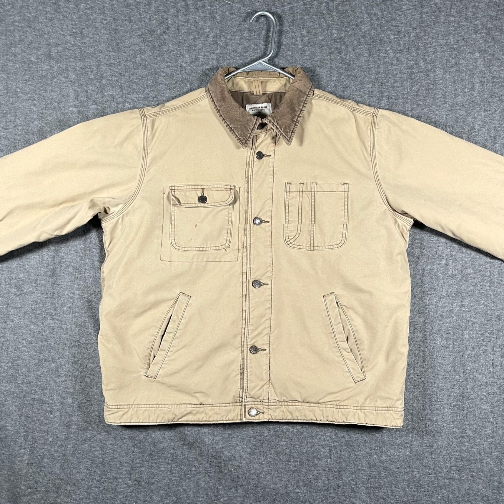American Eagle Outfitters American Eagle Outfitters Workwear Jacket Mens XL Tan Corduroy Collar Quilted Canvas Chore Jacket or Coat Size US XL / EU 56 / 4 - 4 Thumbnail