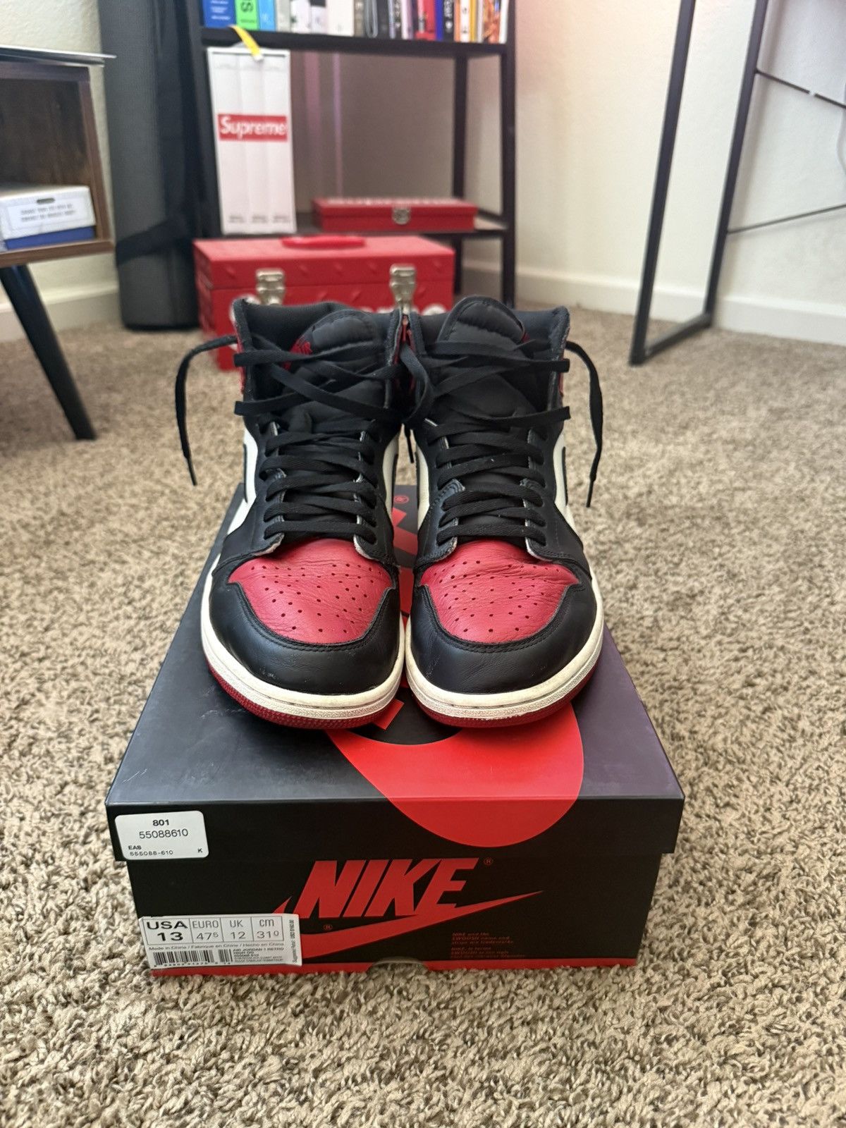 Jordan Brand 2018 Jordan 1 Bred Toe Size 13 Size US 13 / EU 46 - 2 Thumbnail