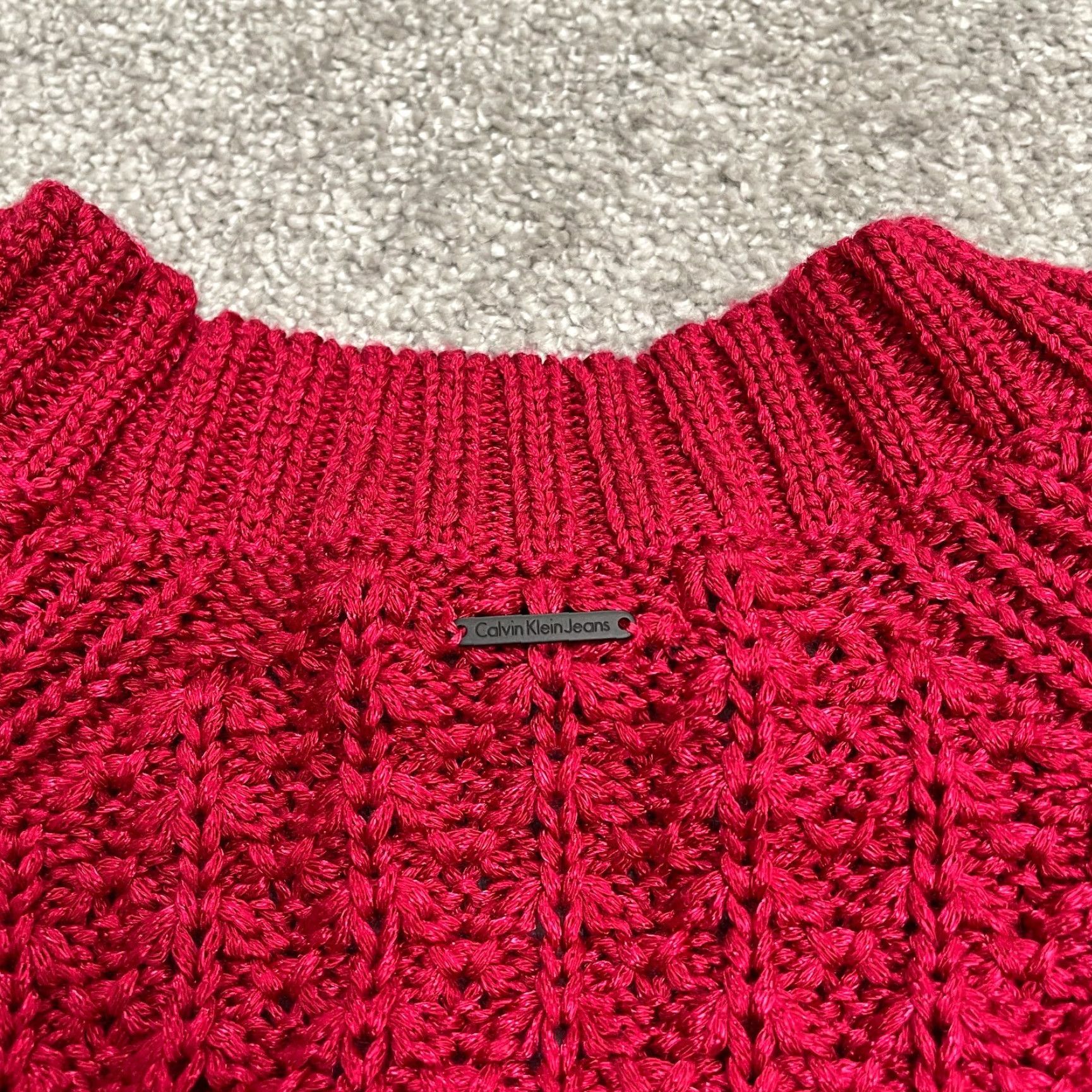 Calvin Klein Calvin Klein Jeans Women's L Red Chunky Pullover Sweater Scoop Neck Acrylic Size L / US 10 / IT 46 - 4 Thumbnail