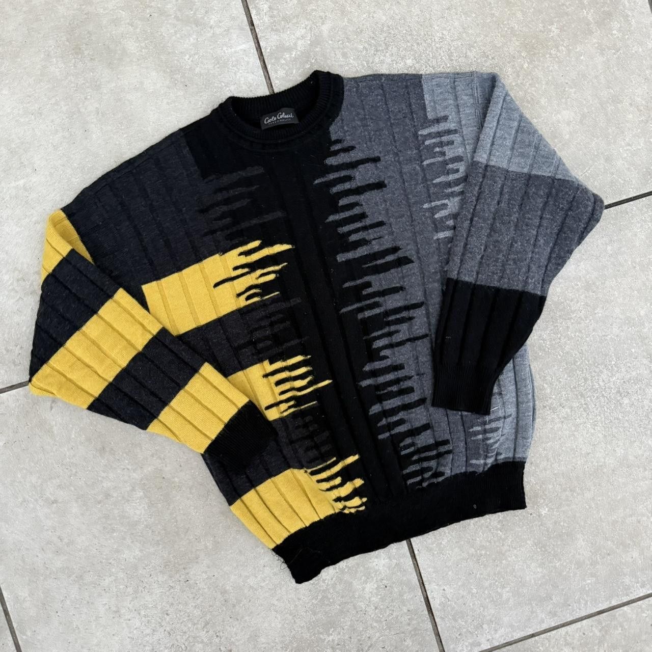 Carlo Colucci Carlo Colucci Grey and Yellow Wool Sweater Coogi Style Size US L / EU 52-54 / 3 - 2 Thumbnail
