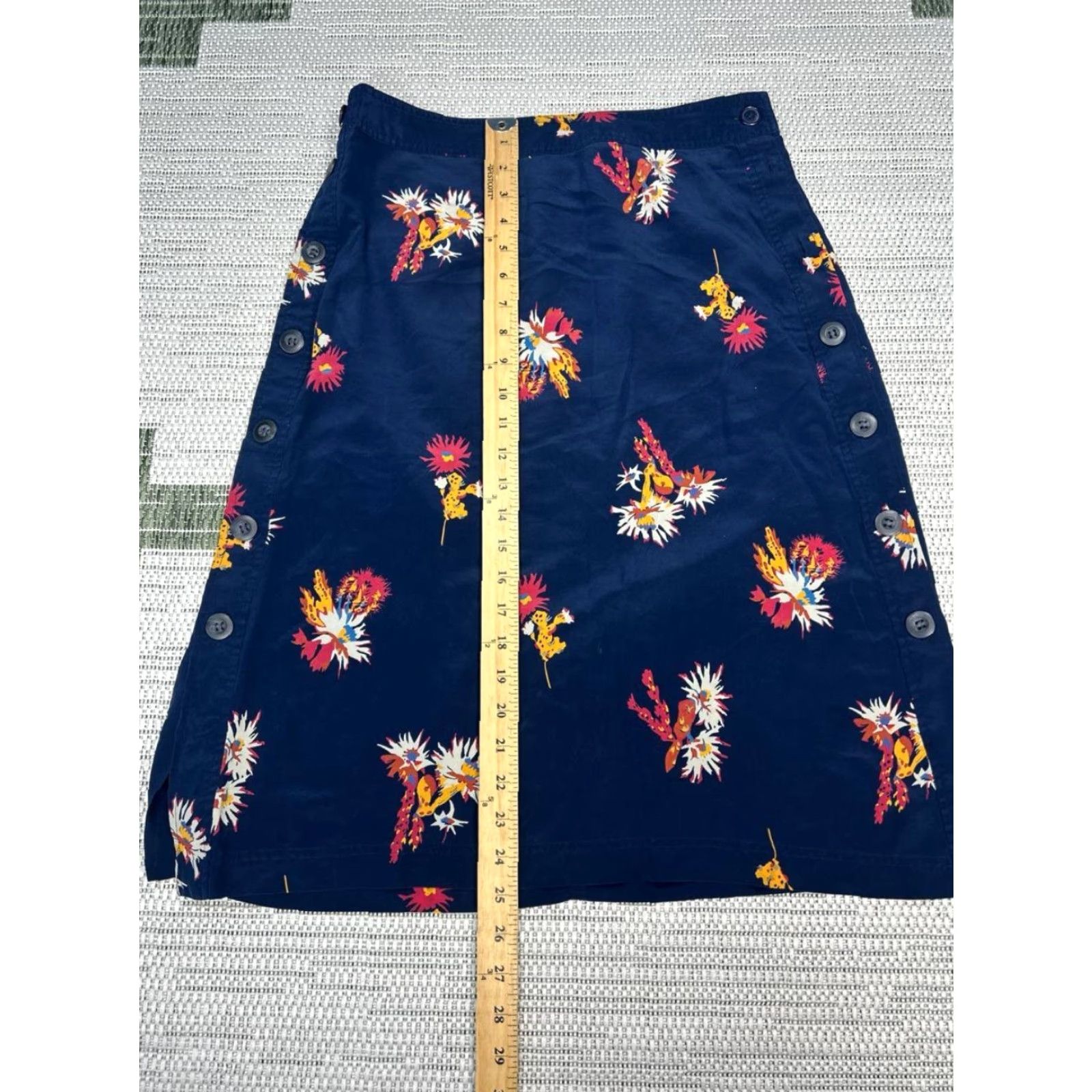 Madewell Madewell A-Line Skirt Womens 6 Blue Cactus Flower Print Lined Silk Side Button Midi Skirt Womens Size 28" / US 6 / IT 42 - 3 Thumbnail