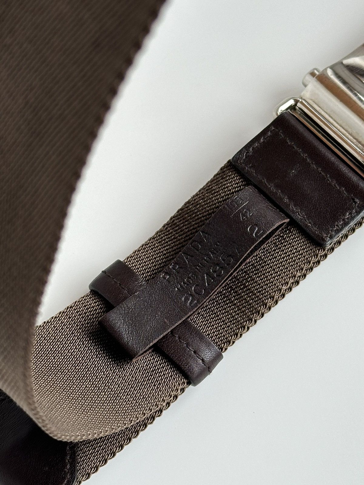 Prada Prada Logo Metal Silver Buckle Nylon / Leather Belt Size ONE SIZE - 9 Thumbnail