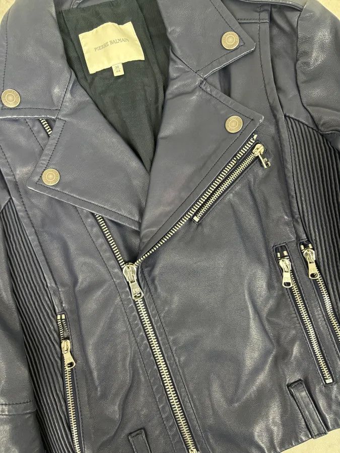 Pierre Balmain 2010s Pierre Balmain Perfecto Biker Blue Leather Jacket Size S / US 4 / IT 40 - 8 Thumbnail
