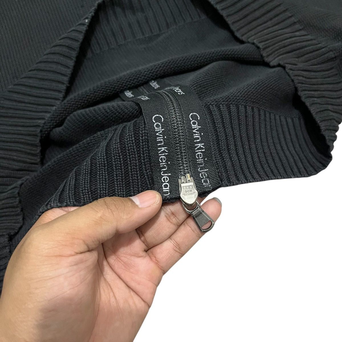 Calvin Klein Full Zip Cable Knit Black Sweater Lgb Style Ifsix Size US XL / EU 56 / 4 - 12 Thumbnail
