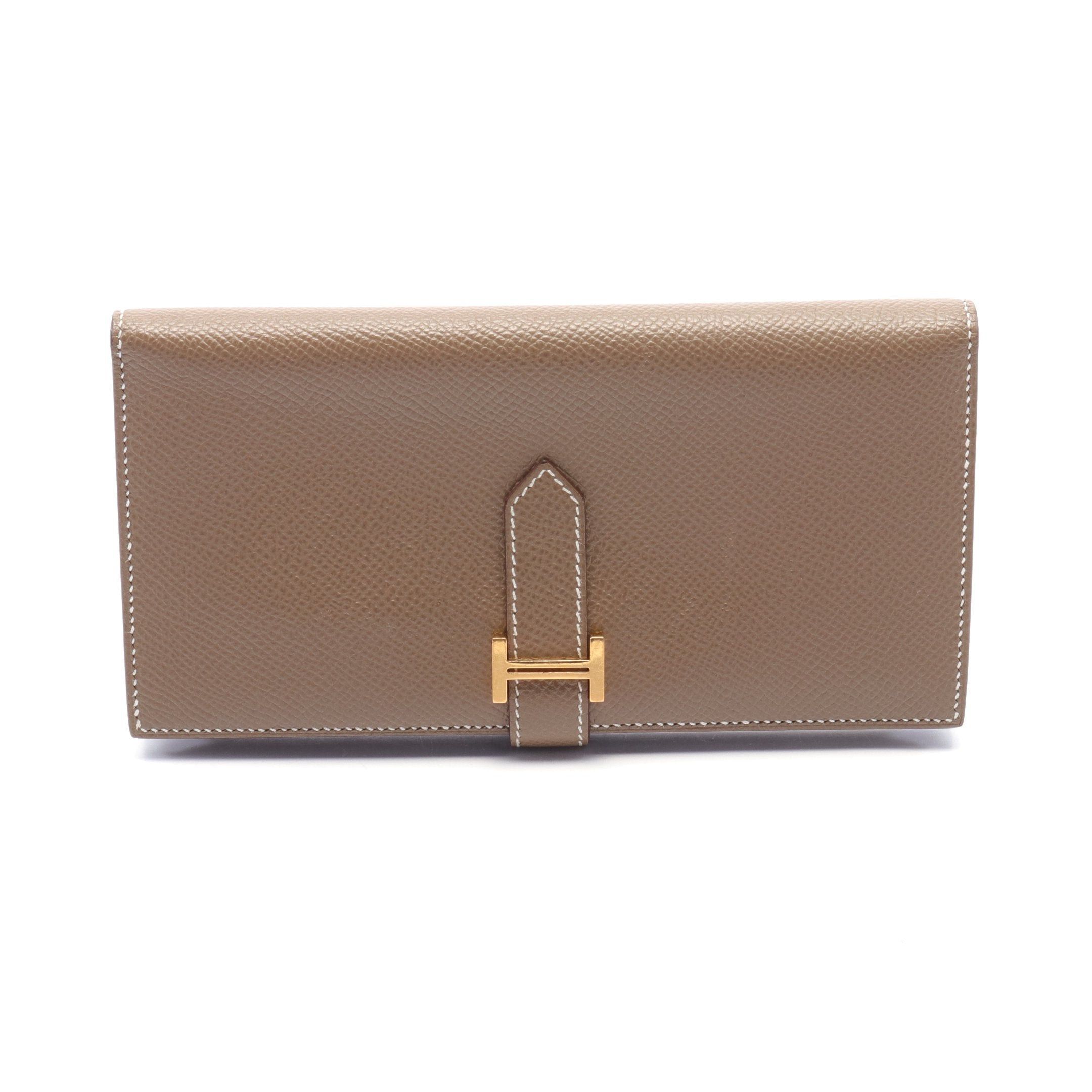 Hermes Bear Souffle Etoupe Bi-Fold Long Wallet Veau Epsom Gray Brown Gold Hardware Z Stamp