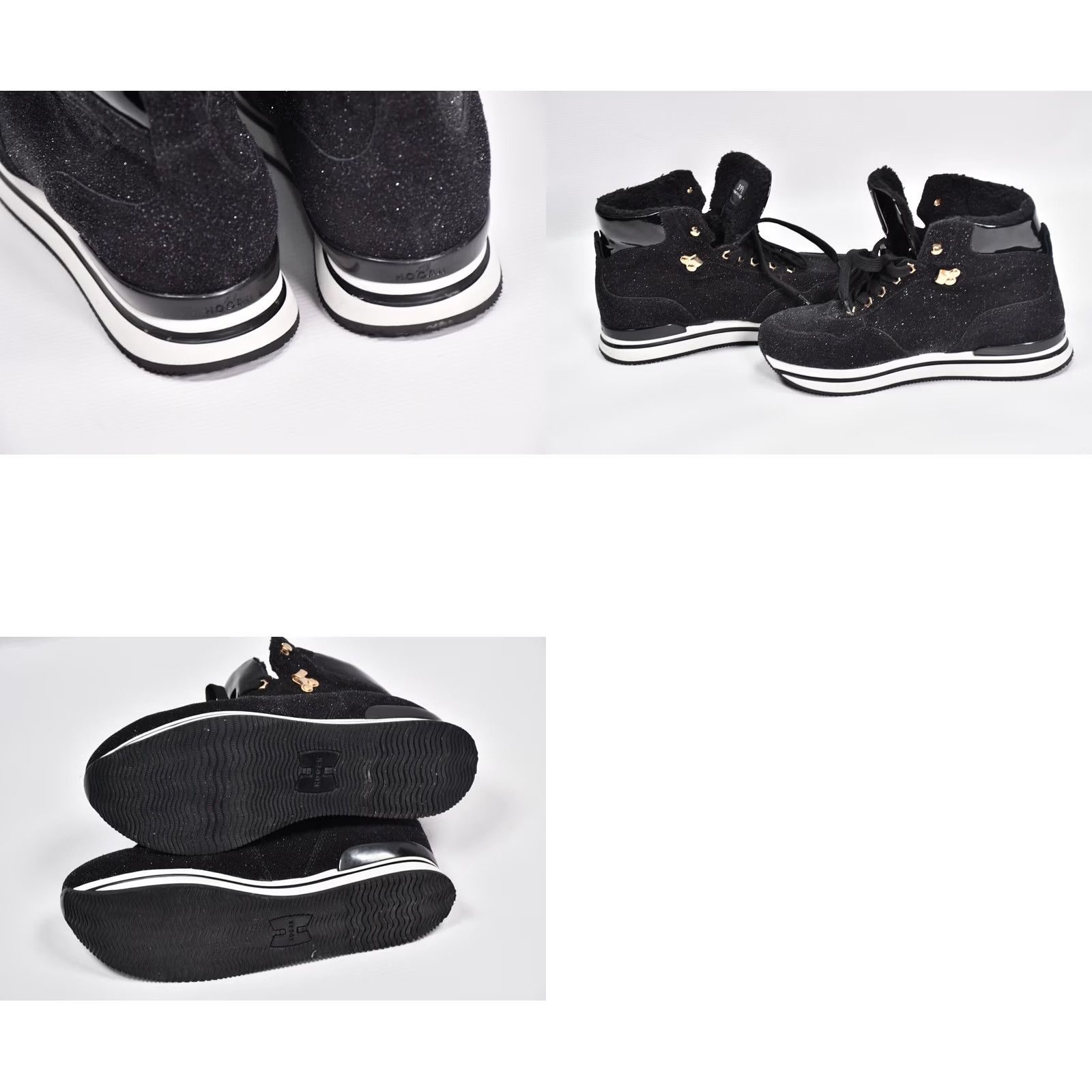Hogan Hogan Women's High Top Sneakers Black Glitter Leather Ankle Boots size 39.5 Size L / US 10 / IT 46 - 9 Thumbnail