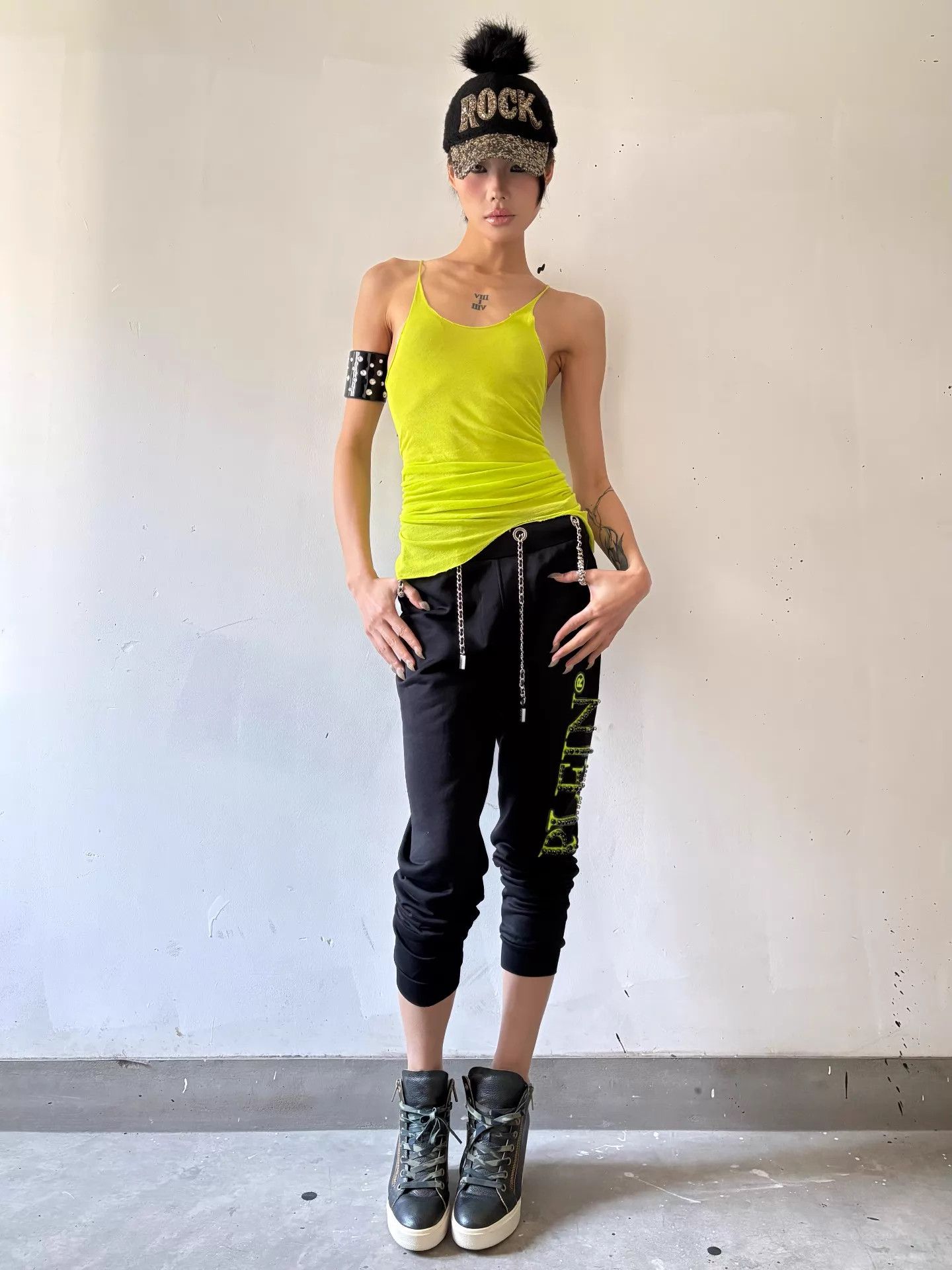 Philipp Plein PP Vintage Fluorescent Green Crystal Track Pants S Size 26" / US 2 / IT 38 - 1 Thumbnail