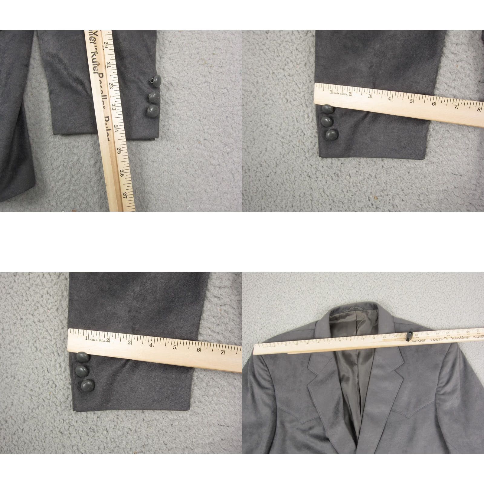 Farah VINTAGE Farah Blazer Mens 44R Gray Velvet Western Sport Coat Blazer Gray Velvet 90s US Made Mens Size 44R - 9 Thumbnail
