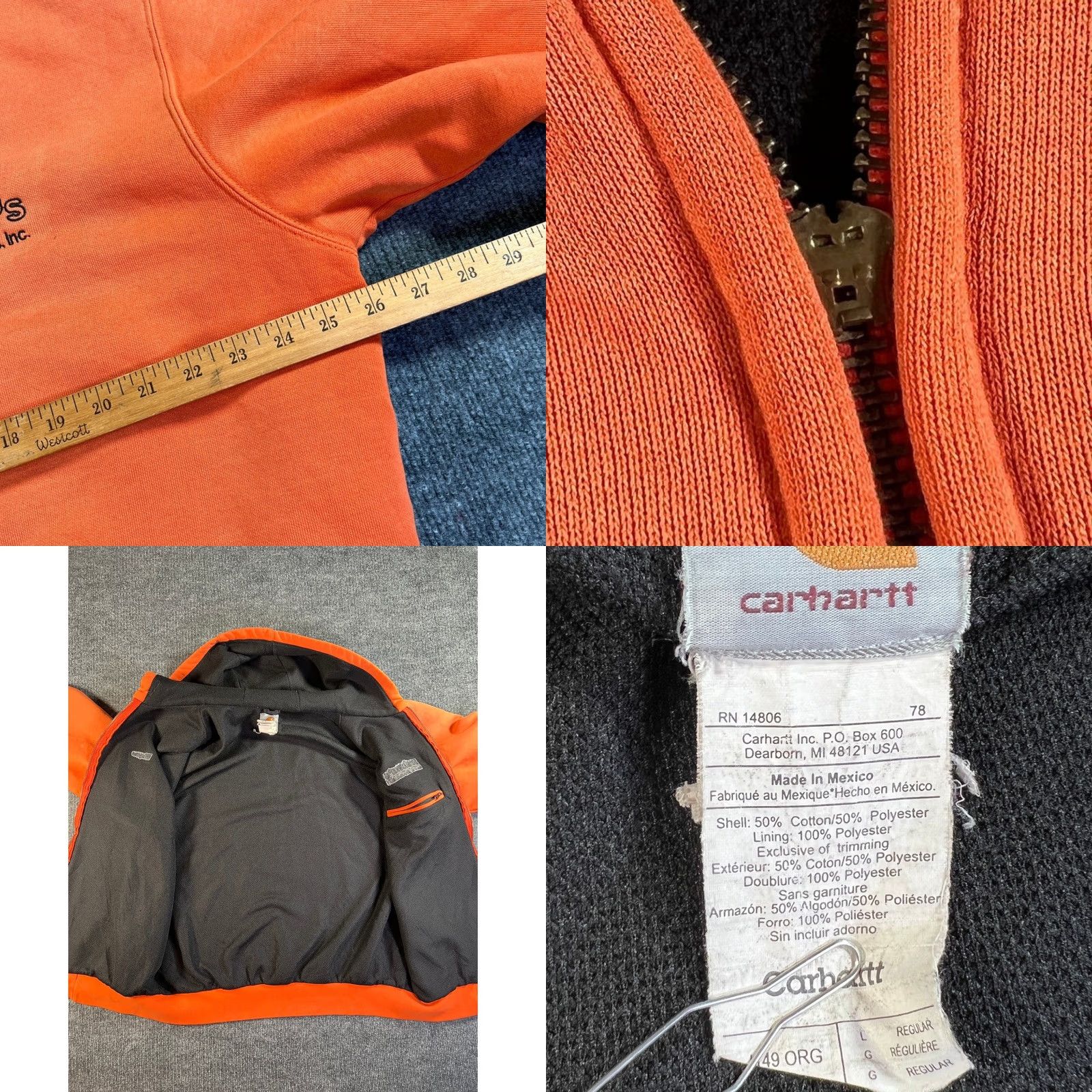 Carhartt VINTAGE Carhartt Full Zip Hoodie Men L Orange Thermal Lined Embroidered Workwear Size US L / EU 52-54 / 3 - 8 Thumbnail