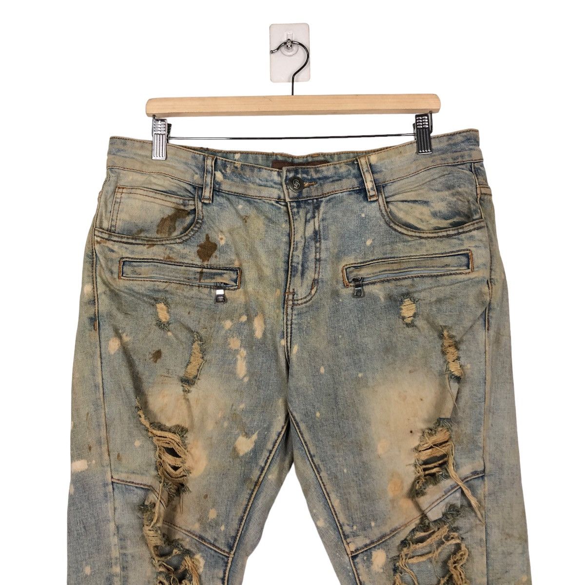 Japanese Brand 🔥Distressed Denim Skinny Punk Design Crysp Denim Japan Size US 34 / EU 50 - 3 Thumbnail
