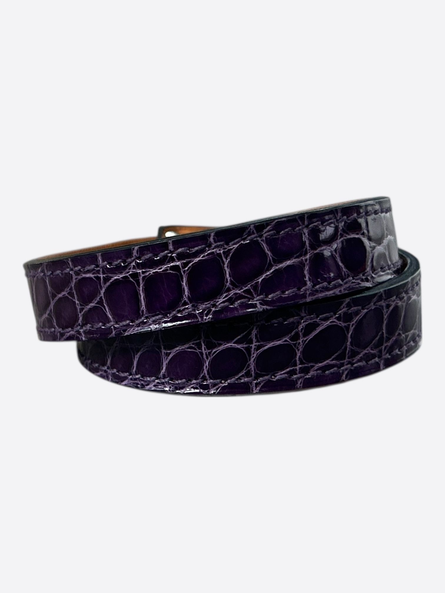 Hermes Purple Croc & Palladium Hardware Kelly Double Tour Bracelet Size ONE SIZE - 2 Thumbnail