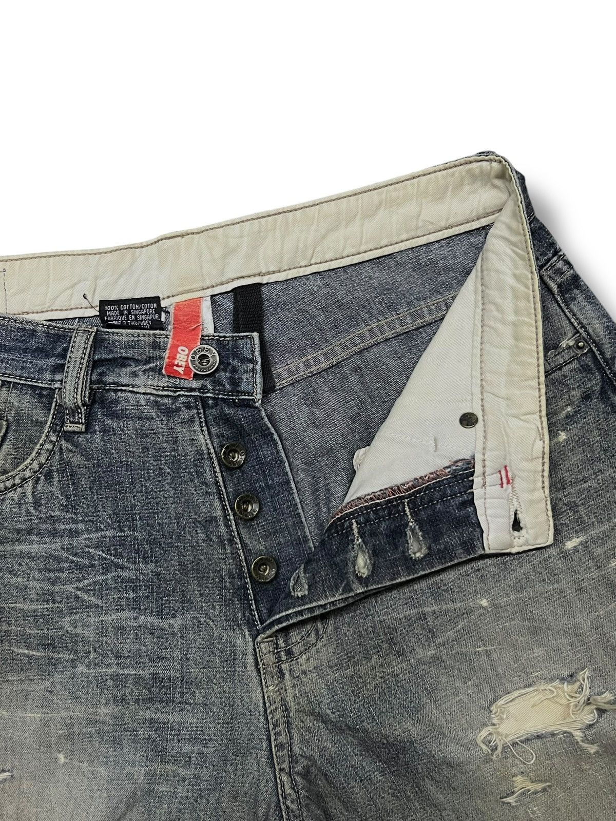 Obey × Shepard Fairey Baggy Vintage The Obey Fiend Club - Faded, Distressed Denim Size US 30 / EU 46 - 9 Thumbnail