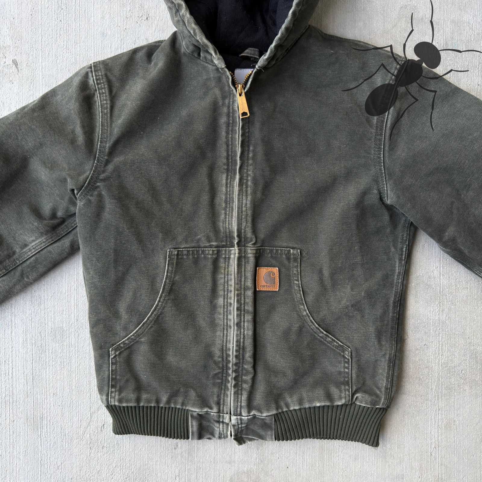 Carhartt × Vintage Carhartt YOUTH YJ130 MOS green hooded work wear jacket Size US XS / EU 42 / 0 - 3 Thumbnail