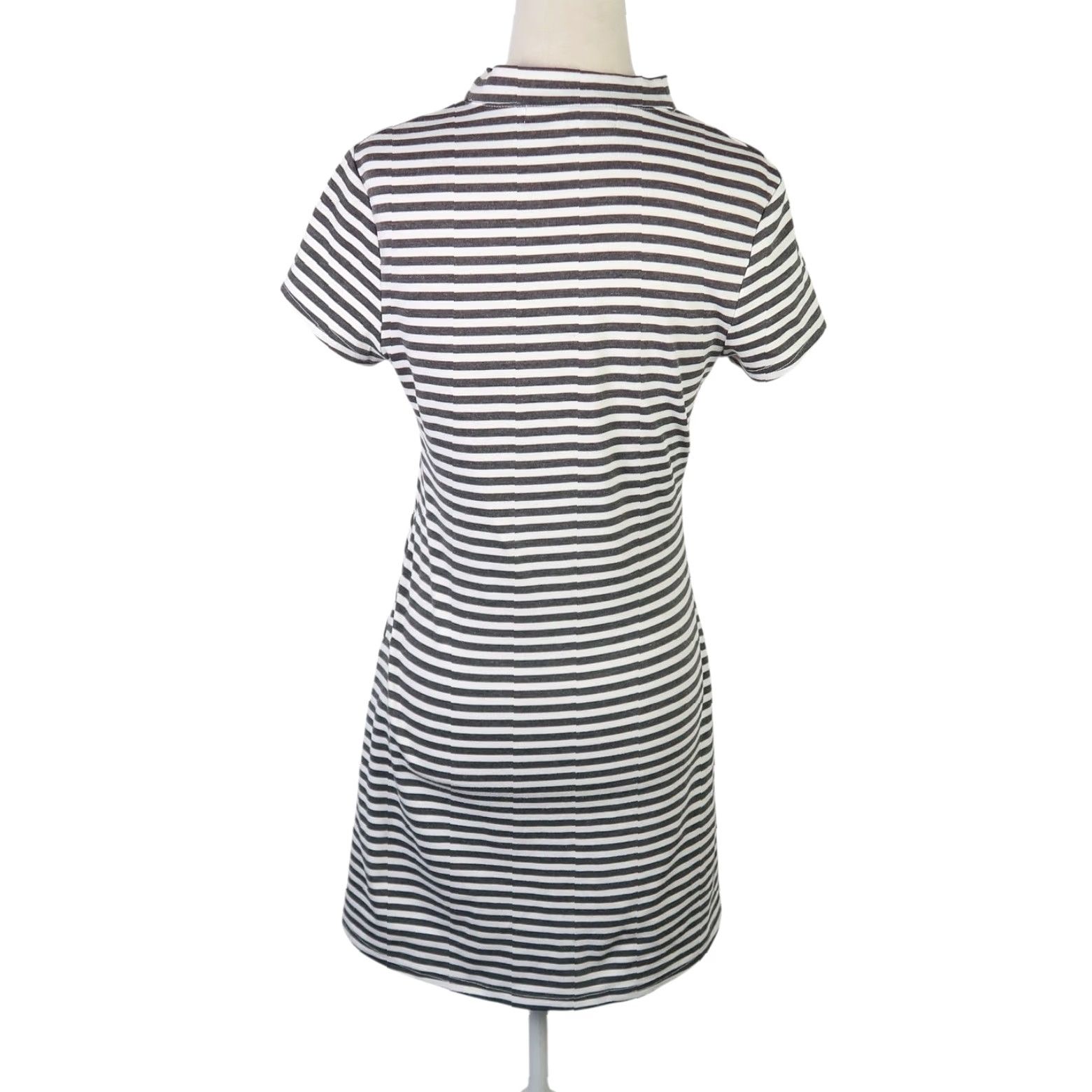 Free People Free People FP Beach Grey and White Striped Mockneck Mini Dress S Womens Short Sleeve Bohemian Casual Size S / US 4 / IT 40 - 4 Thumbnail