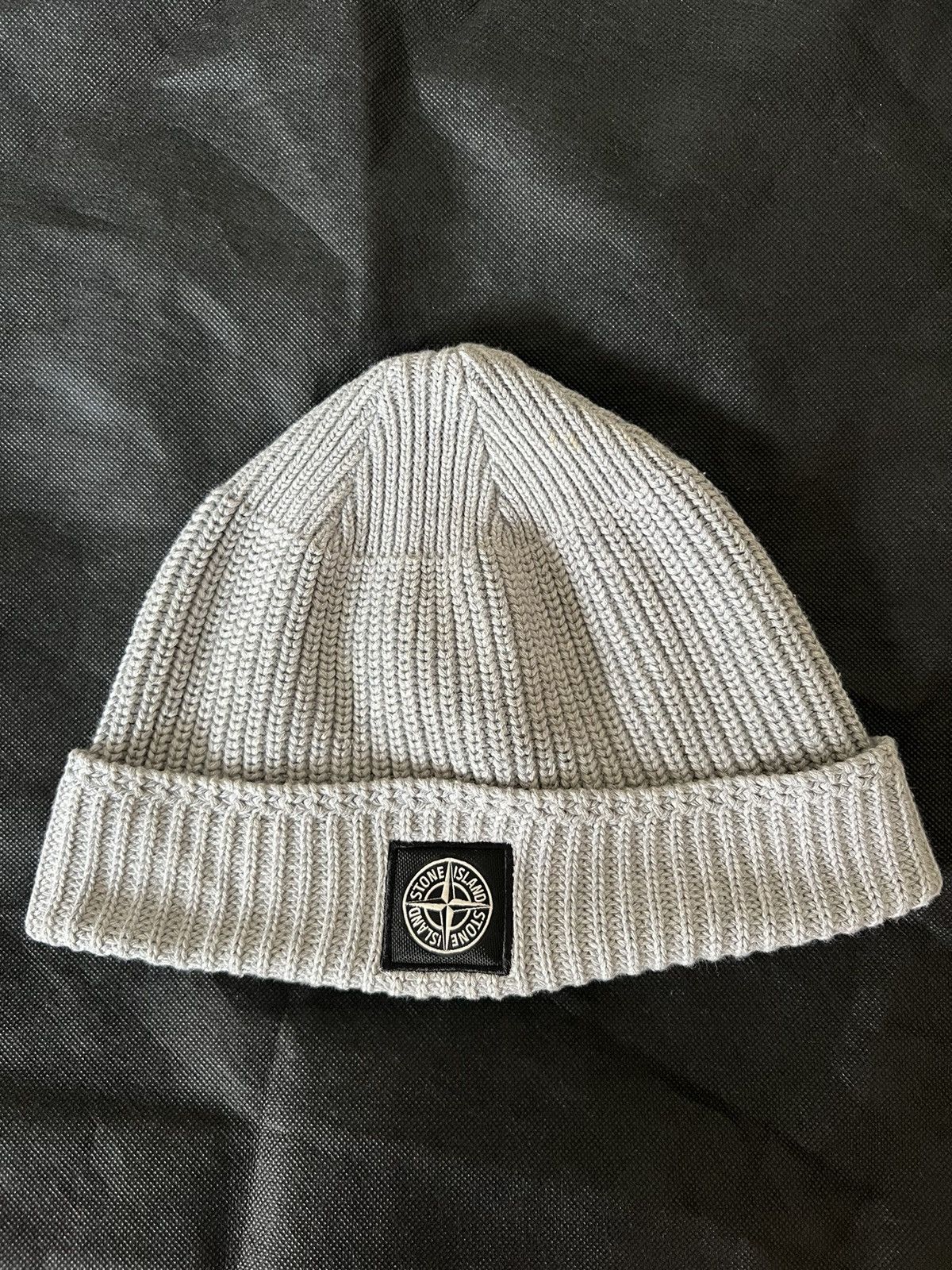 image of Stone Island Grey Cotton Knit Beanie, Men's