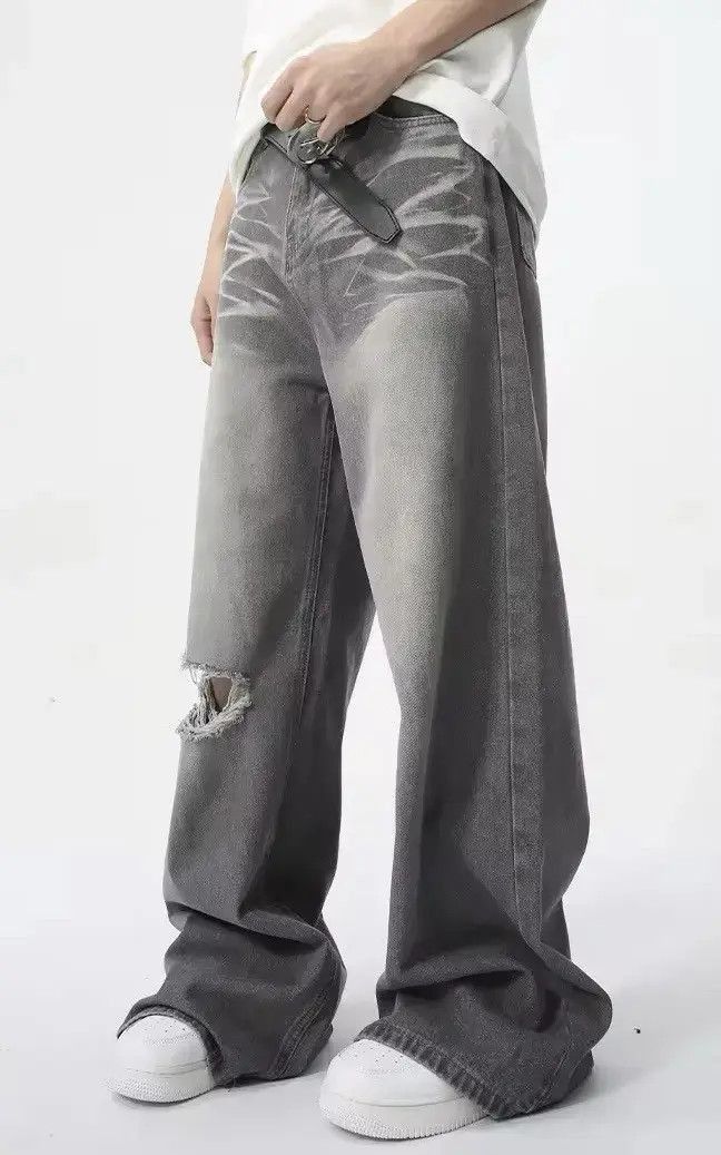 Japanese Brand Retro Hole Washed Wide Leg Jeans Pants y2k Size US 30 / EU 46 - 4 Thumbnail
