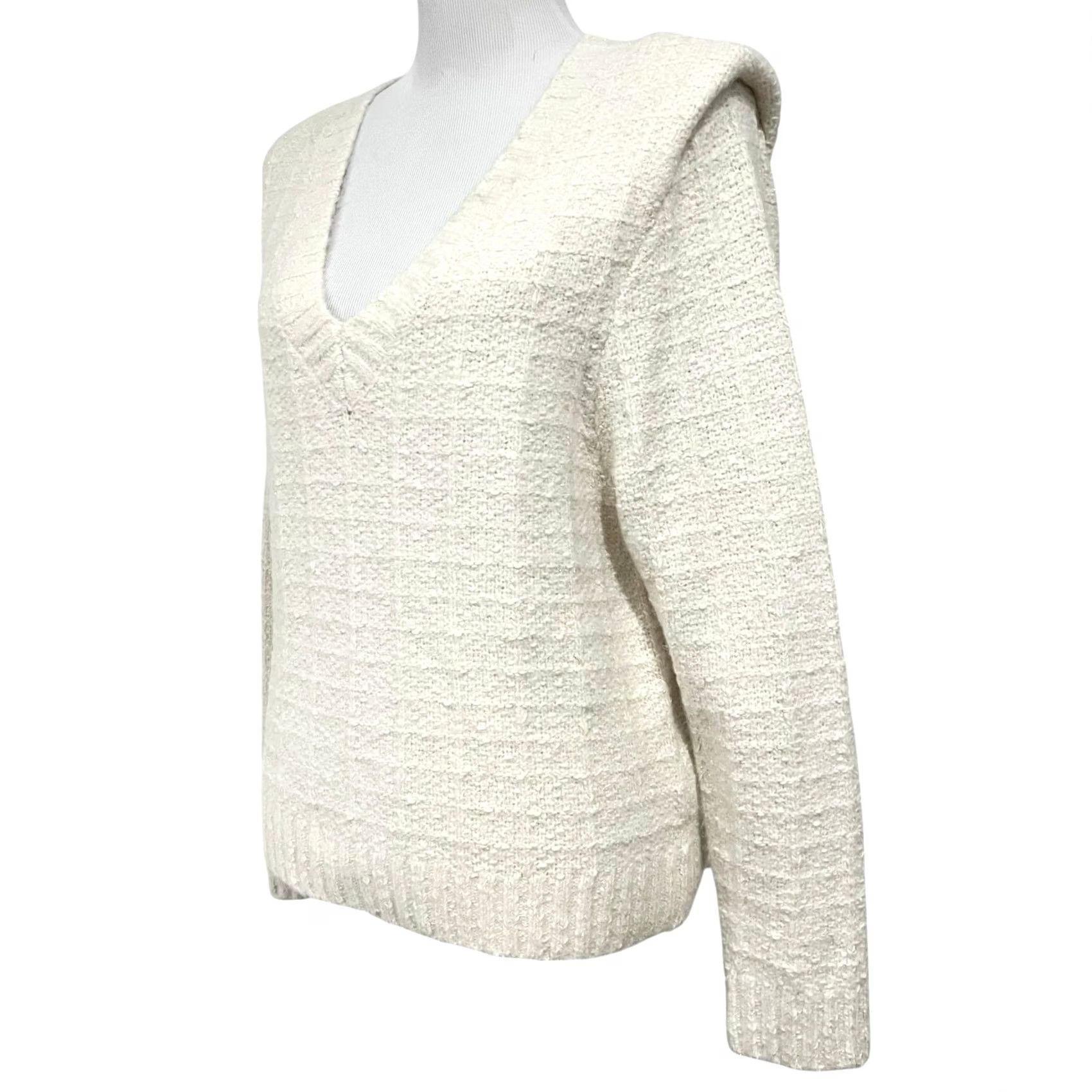Vintage EVEREVE Sweater Ashlynn Strong Shoulder Winter White Ivory Metallic Shimmer Sz M Shirt Womens Crew? Size M / US 6-8 / IT 42-44 - 5 Thumbnail