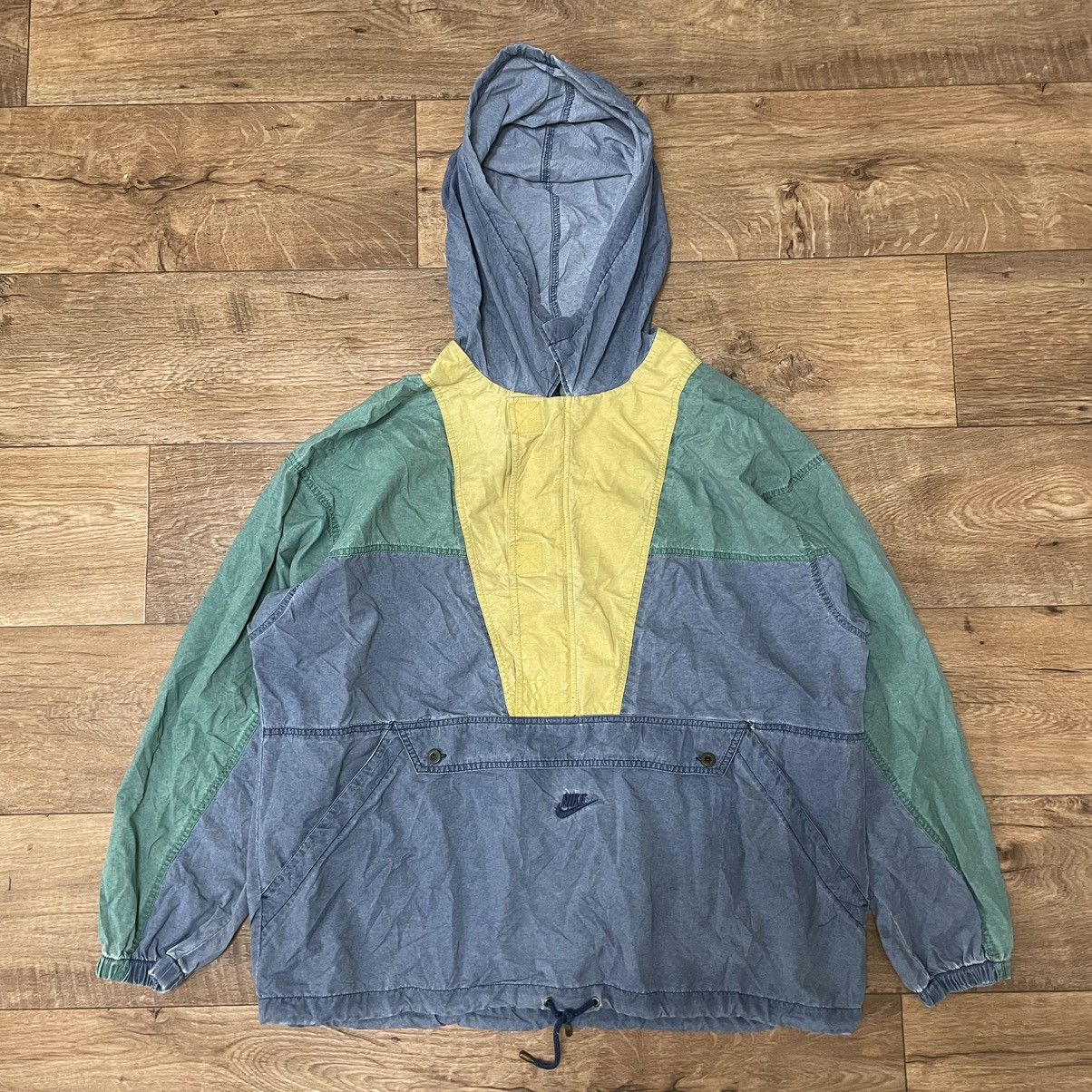 image of Vintage Nike Anorak Hoodie in Yellow/Green/Blue, Men's (Size Large)