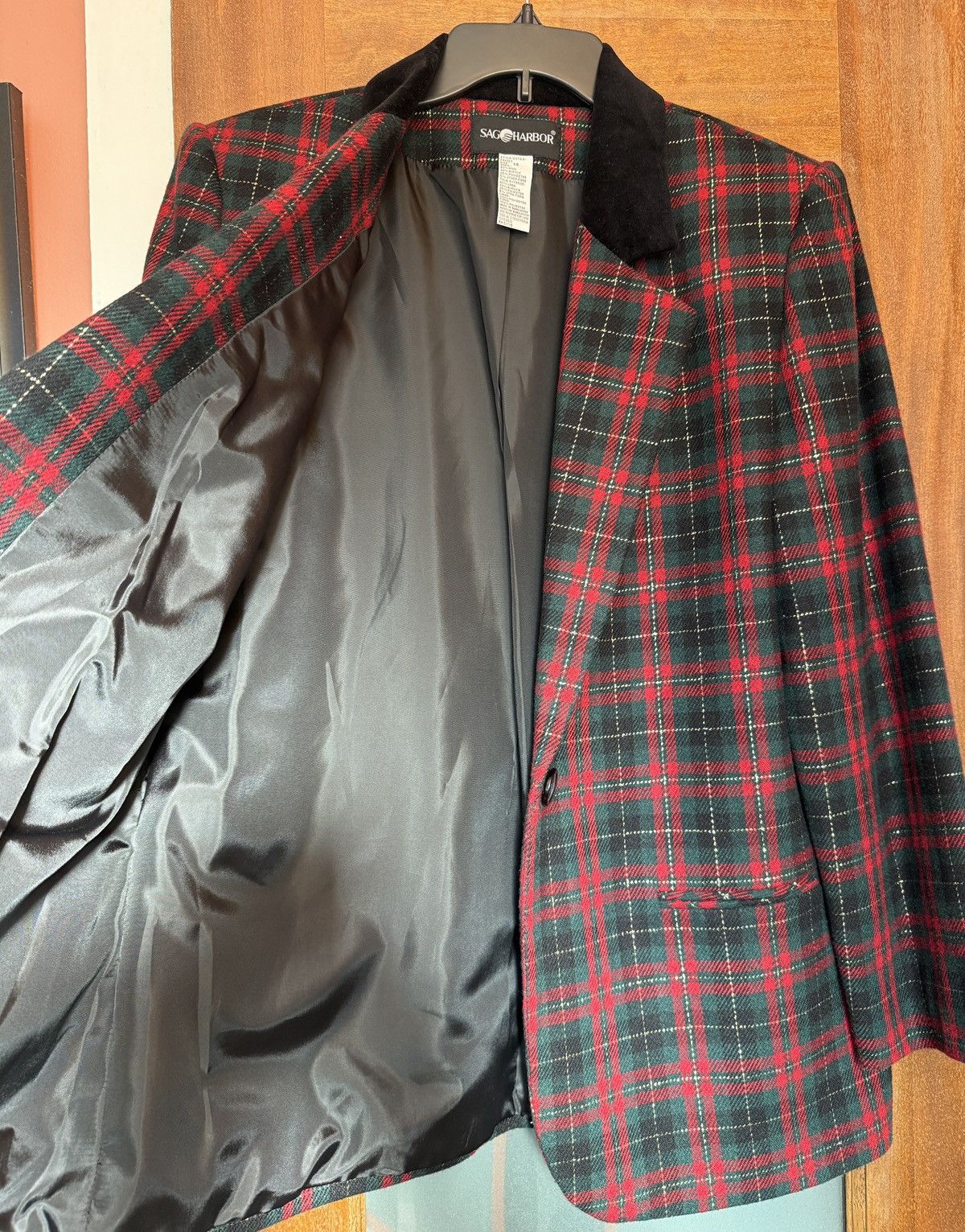 Other Sag Harbor Women Vtg Tartan Plaid Wool Holiday Blazer-14 Size XL / US 12-14 / IT 48-50 - 5 Thumbnail