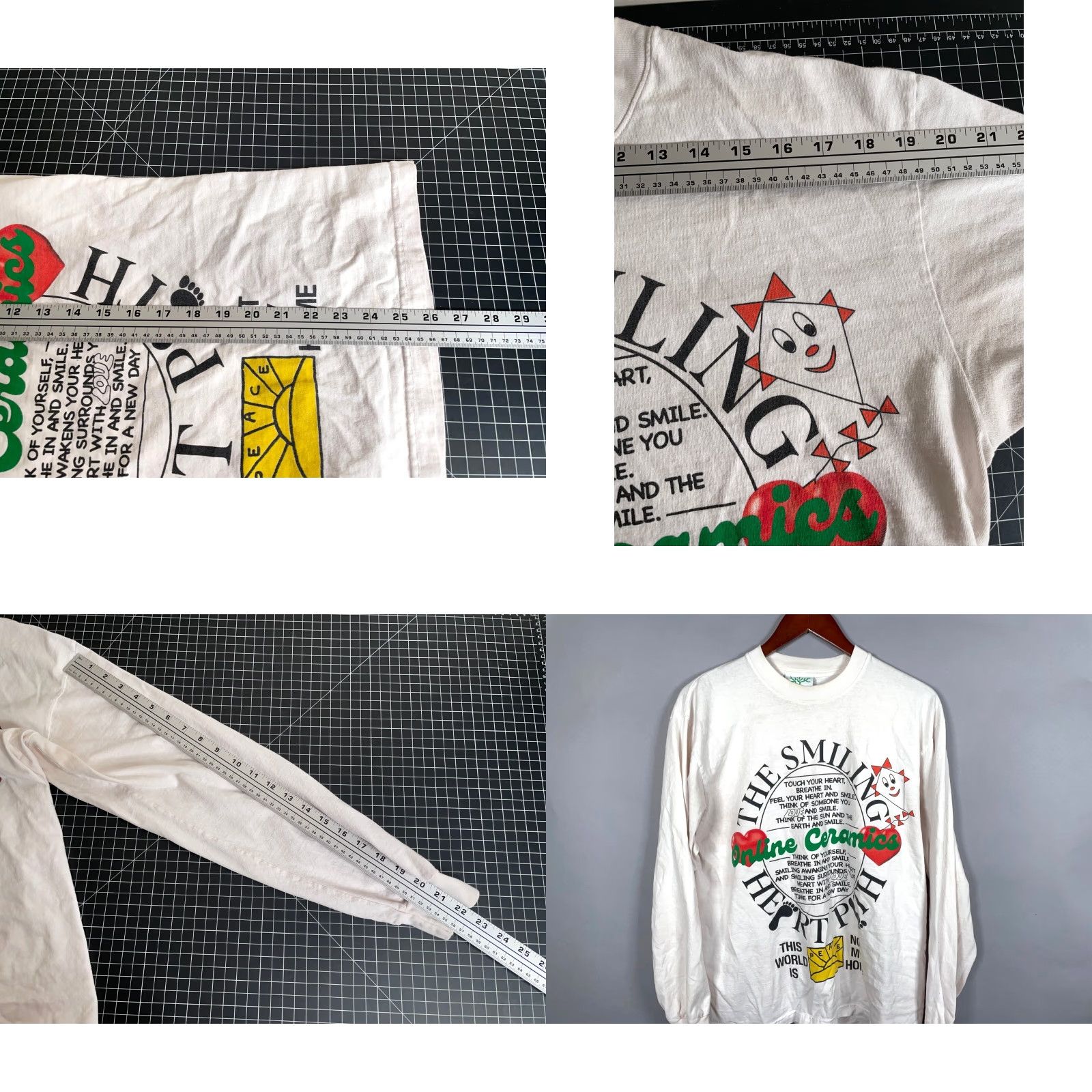 Online Ceramics VINTAGE Online Ceramics Smiling Heart Path Long Sleeve T-Shirt Men Medium White Graphic Print Hippie Fall Spring Summer Winter Size US M / EU 48-50 / 2 - 8 Thumbnail