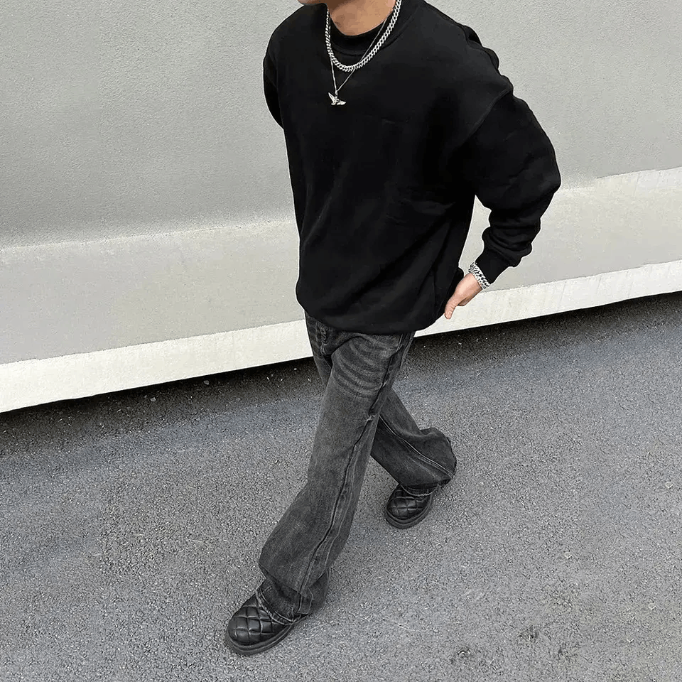 Designer × Japanese Brand × Jean Loose Straight-leg Flared Black Jeans Size US 28 / EU 44 - 4 Thumbnail