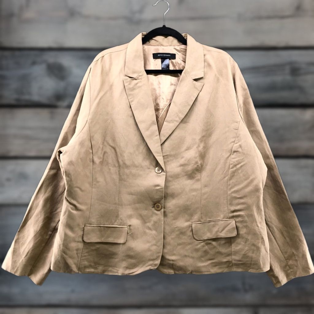 Vintage Ashley Stewart Blazer Womens 22W Beige Linen Blend 2 Button Career Casual Blazer Size 3XL / US 20-22 - 1 Thumbnail