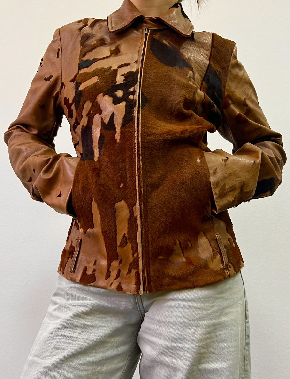 Vintage cowboy Marlboro classic cow fur leather jacket