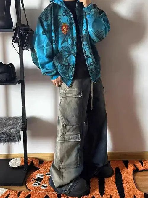 Jean Vintage street hip-hop washed multi-pocket work jeans Size US 34 / EU 50 - 5 Thumbnail