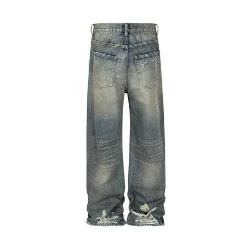 Japanese Brand Heavy Dirty Dye Scrub Destroyed Straight Loose Jeans Size US 35 - 3 Thumbnail