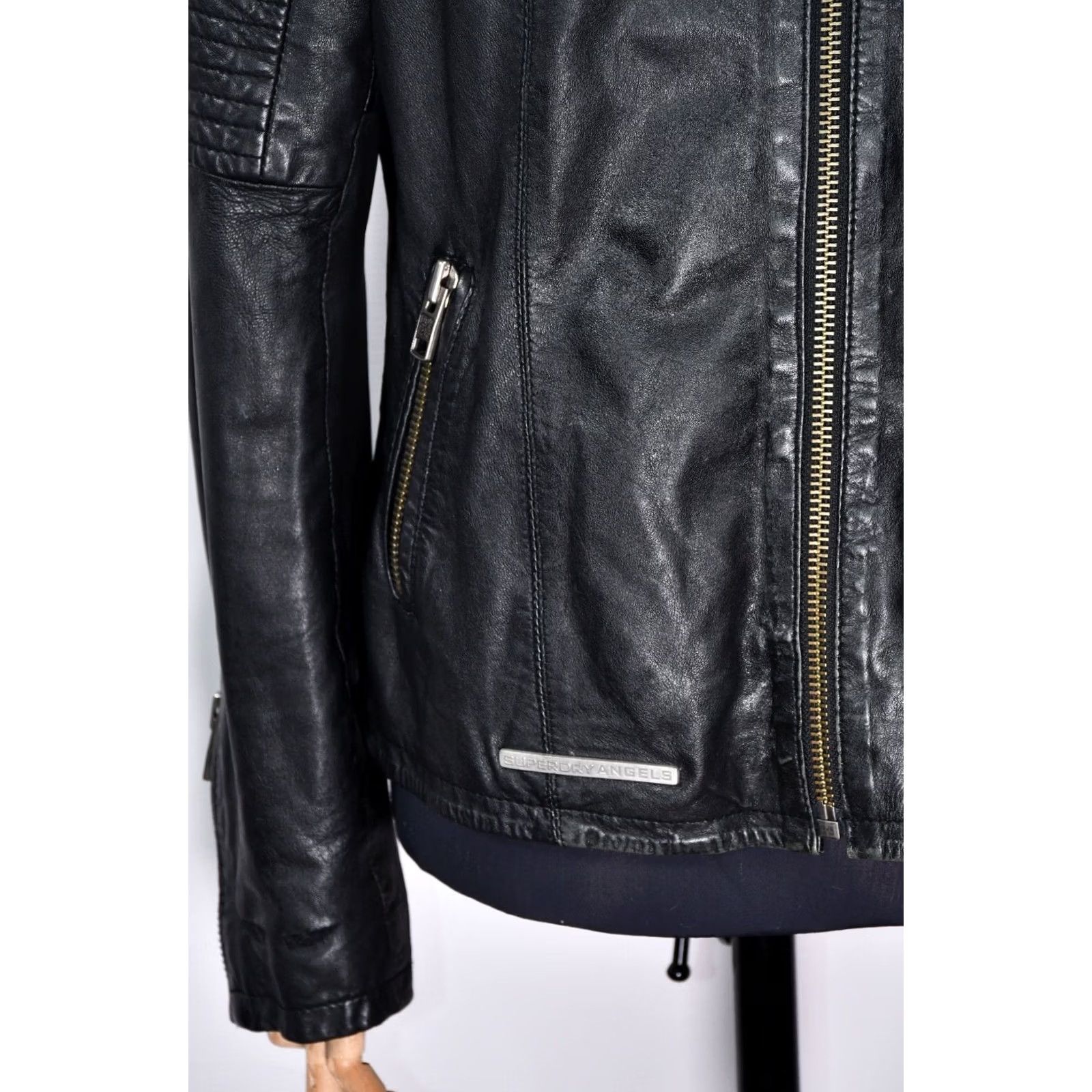 Superdry Superdry Leather Biker Jacket Women's L Black - 100% Genuine 51 cm Chest, Very Good Condition, Zip Closure, Casual Size L / US 10 / IT 46 - 7 Thumbnail