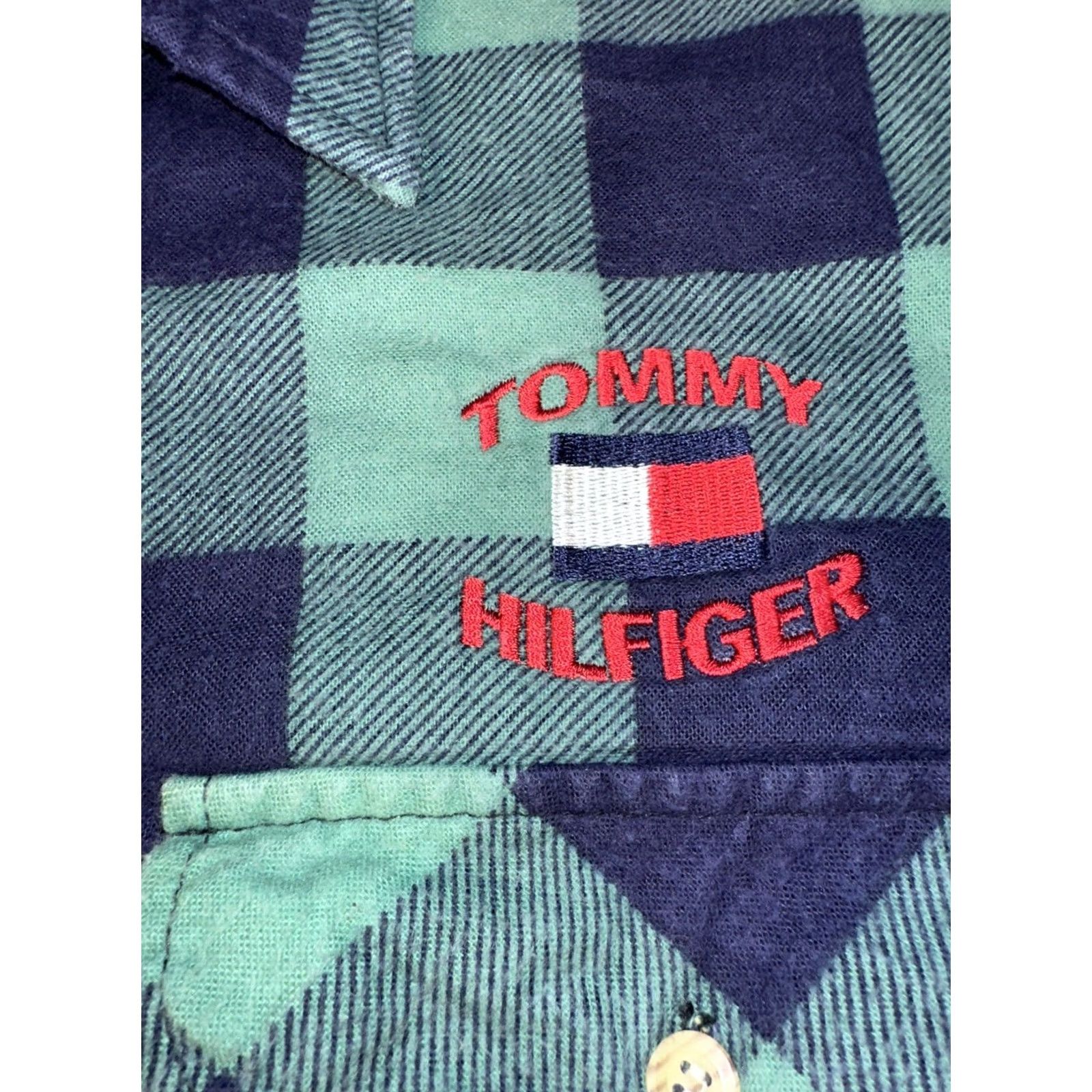 Tommy Hilfiger VINTAGE Tommy Hilfiger Flannel Shirt 3XL Green Long Sleeve Lined Stitch Logo Men 1990s Size US XXL / EU 58 / 5 - 3 Thumbnail