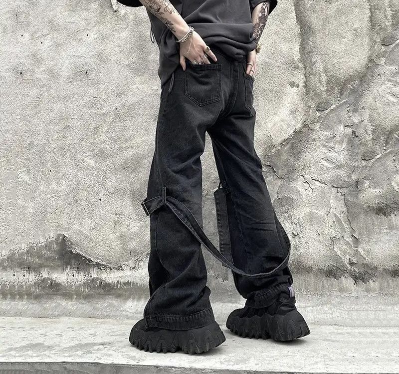 Japanese Brand × Vintage Hiphop Men Straight Jeans Open-Zipper Knee Tie Baggy Jeans Size US 28 / EU 44 - 2 Thumbnail