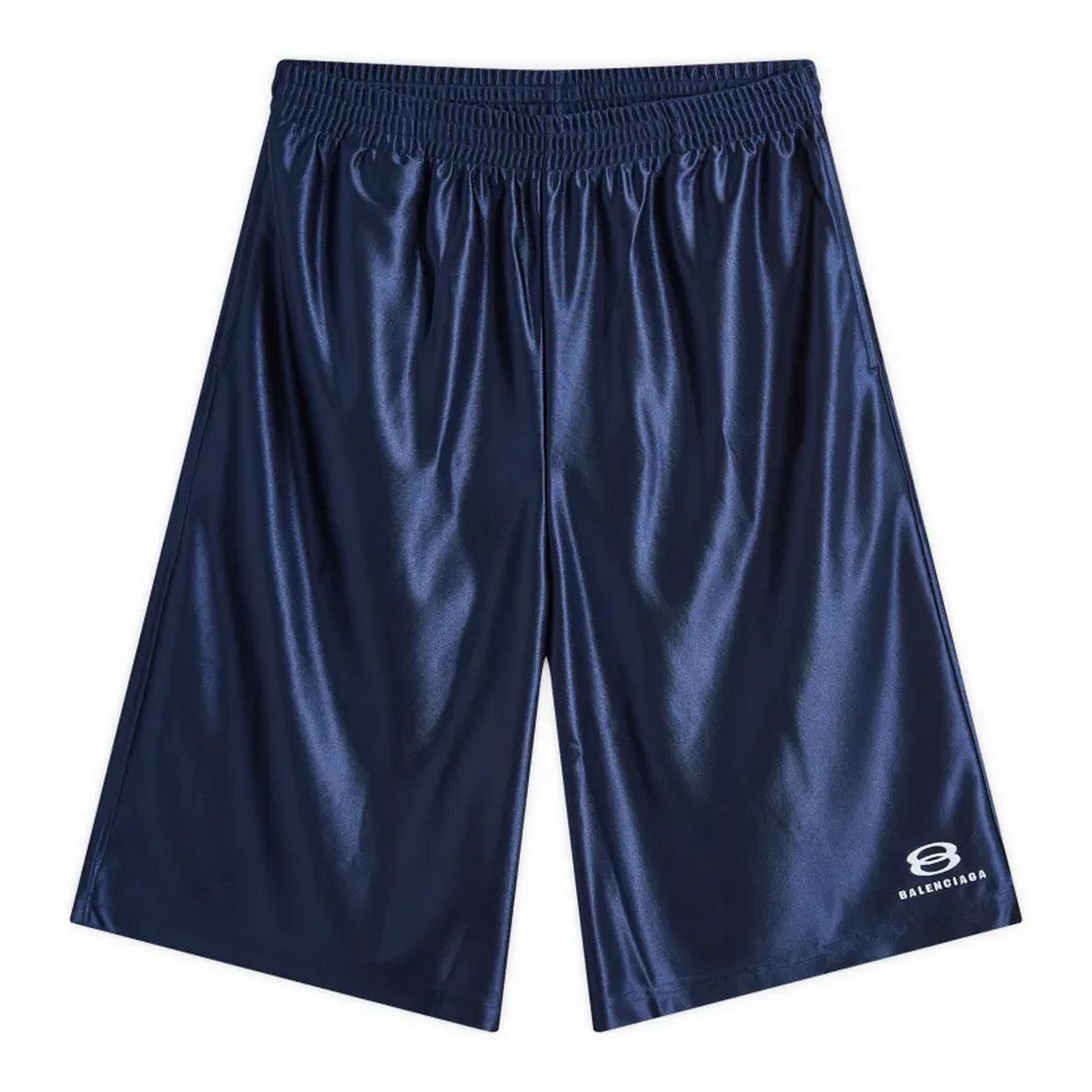 Pre-owned Balenciaga Blue Laminated Basketball Shorts Medium