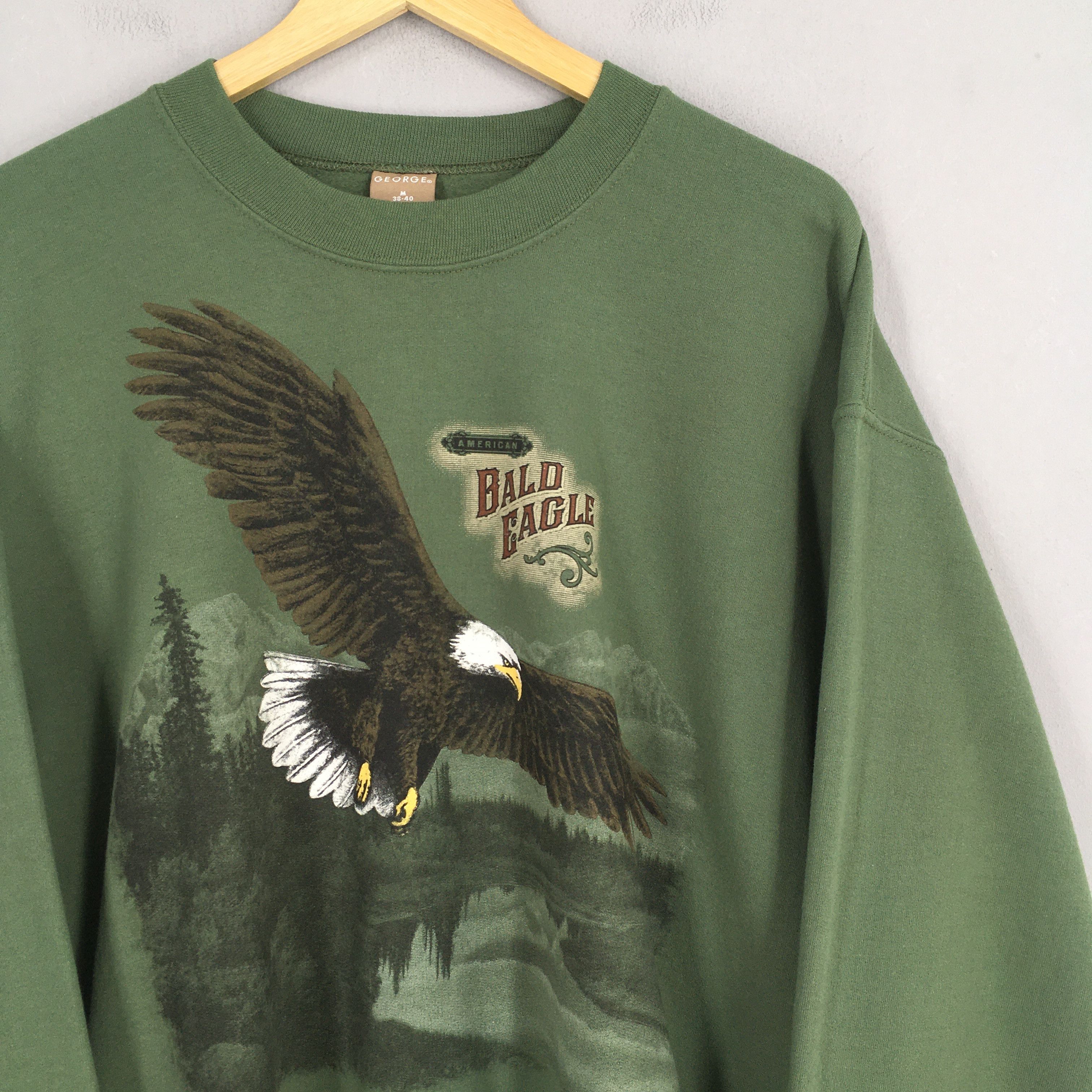 George × Habitat × Vintage Vintage 90s Alaska Bald Eagles Green Sweatshirt Medium Size US M / EU 48-50 / 2 - 2 Thumbnail