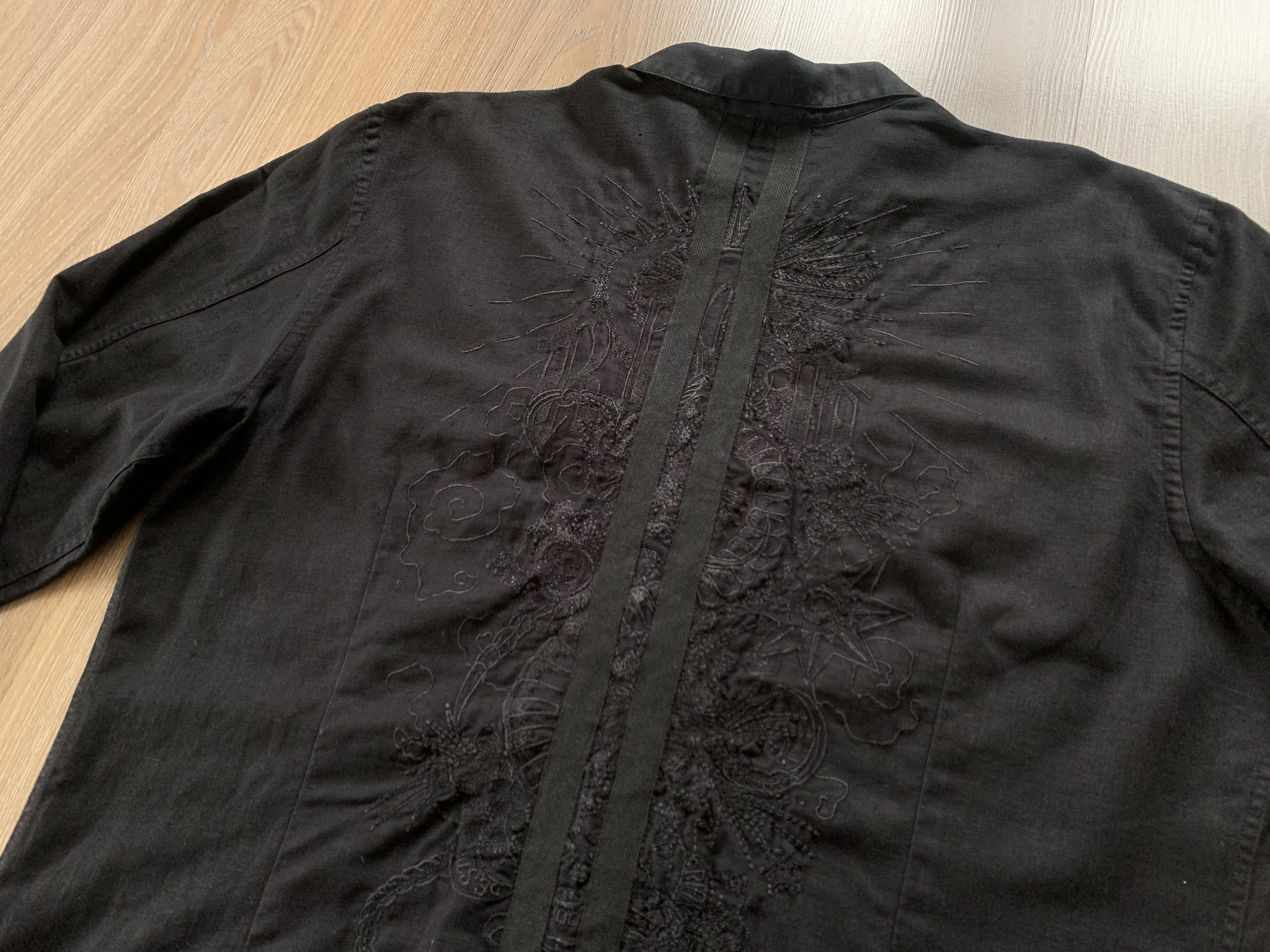 John Richmond Men's John Richmond Denim Black Linen Shirt With Embroidery Size US M / EU 48-50 / 2 - 7 Thumbnail