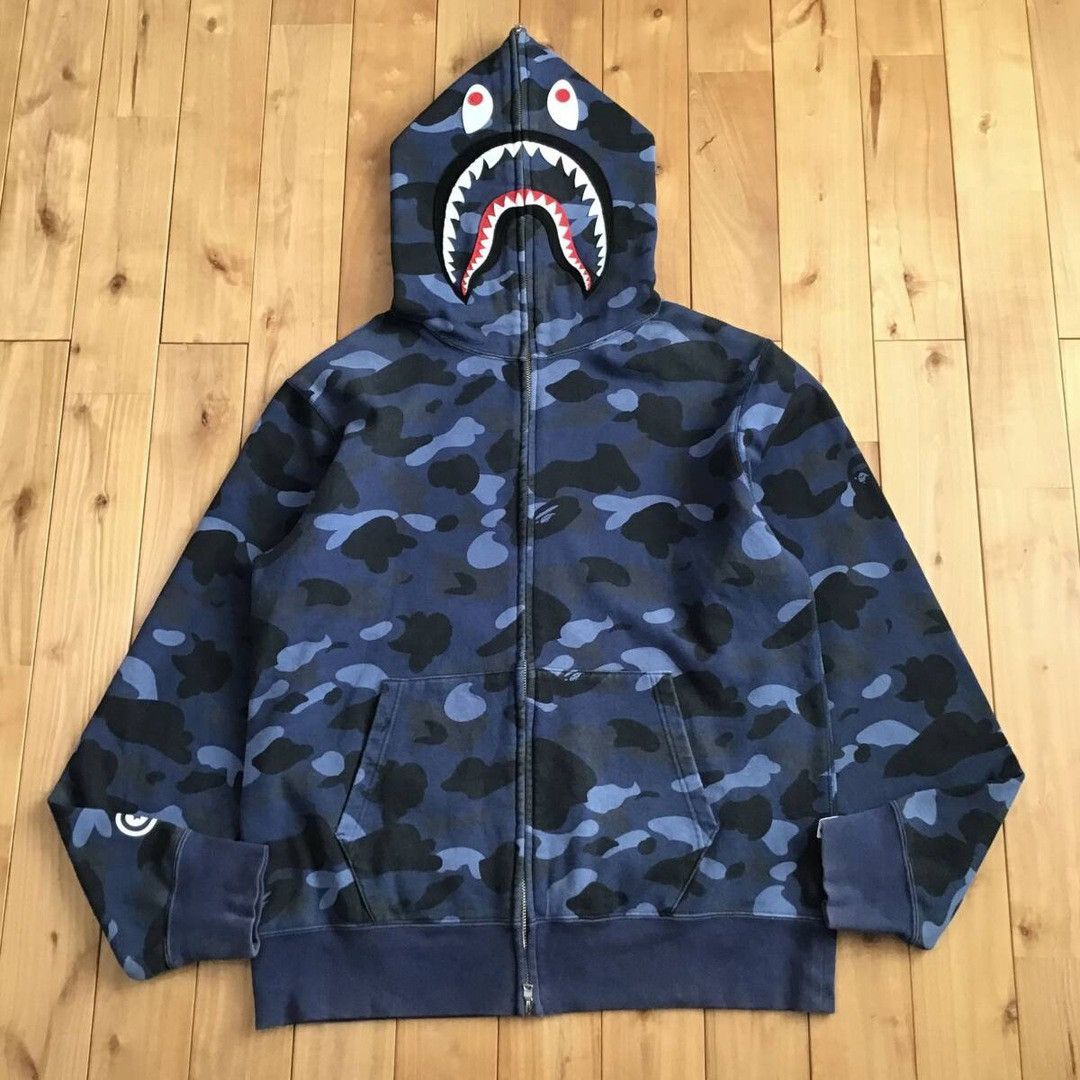 Bape BAPE WGM Shark Full Zip Hoodie blue camo a bathing ape Size US XL / EU 56 / 4 - 2 Thumbnail
