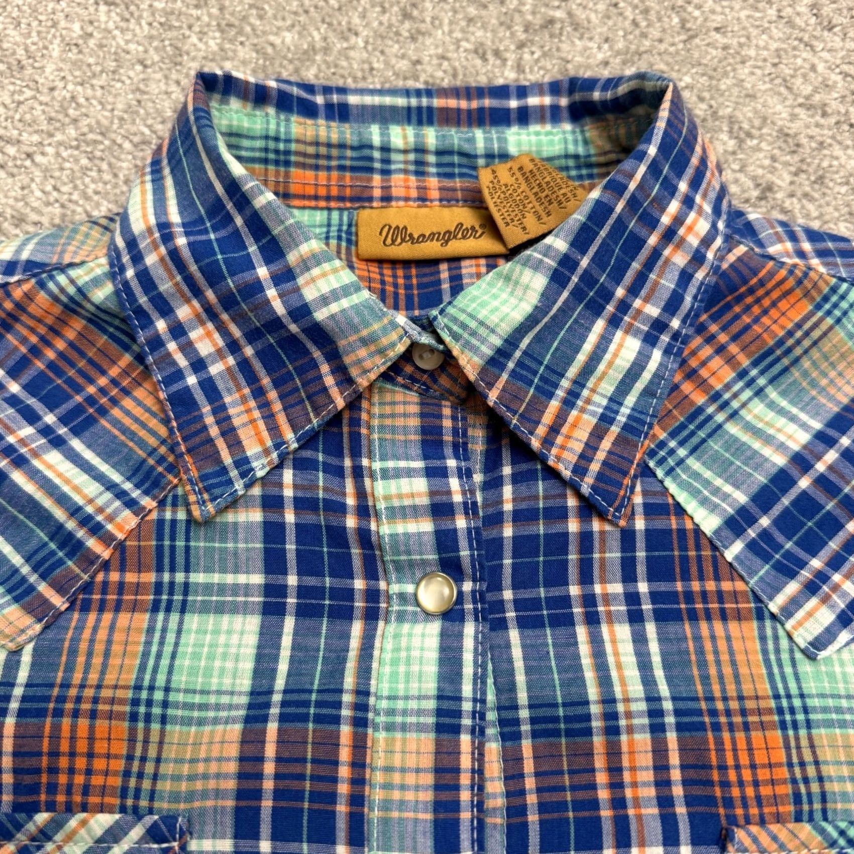 Wrangler Wrangler Shirt Womens S Western Pearl Snap Button Down Blue Orange Plaid Top Size S / US 4 / IT 40 - 3 Thumbnail