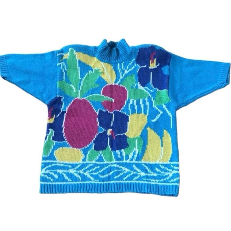 Vintage Lauren Hansen Vtg 80s floral Sweater blue, yellow large Size L / US 10 / IT 46 - 1 Thumbnail