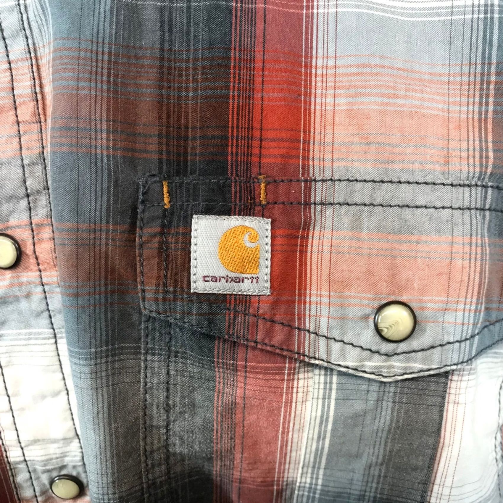 Carhartt Carhartt Mens Relaxed Fit Short Sleeve Plaid Shirt Red Gray L T Size US L / EU 52-54 / 3 - 4 Thumbnail