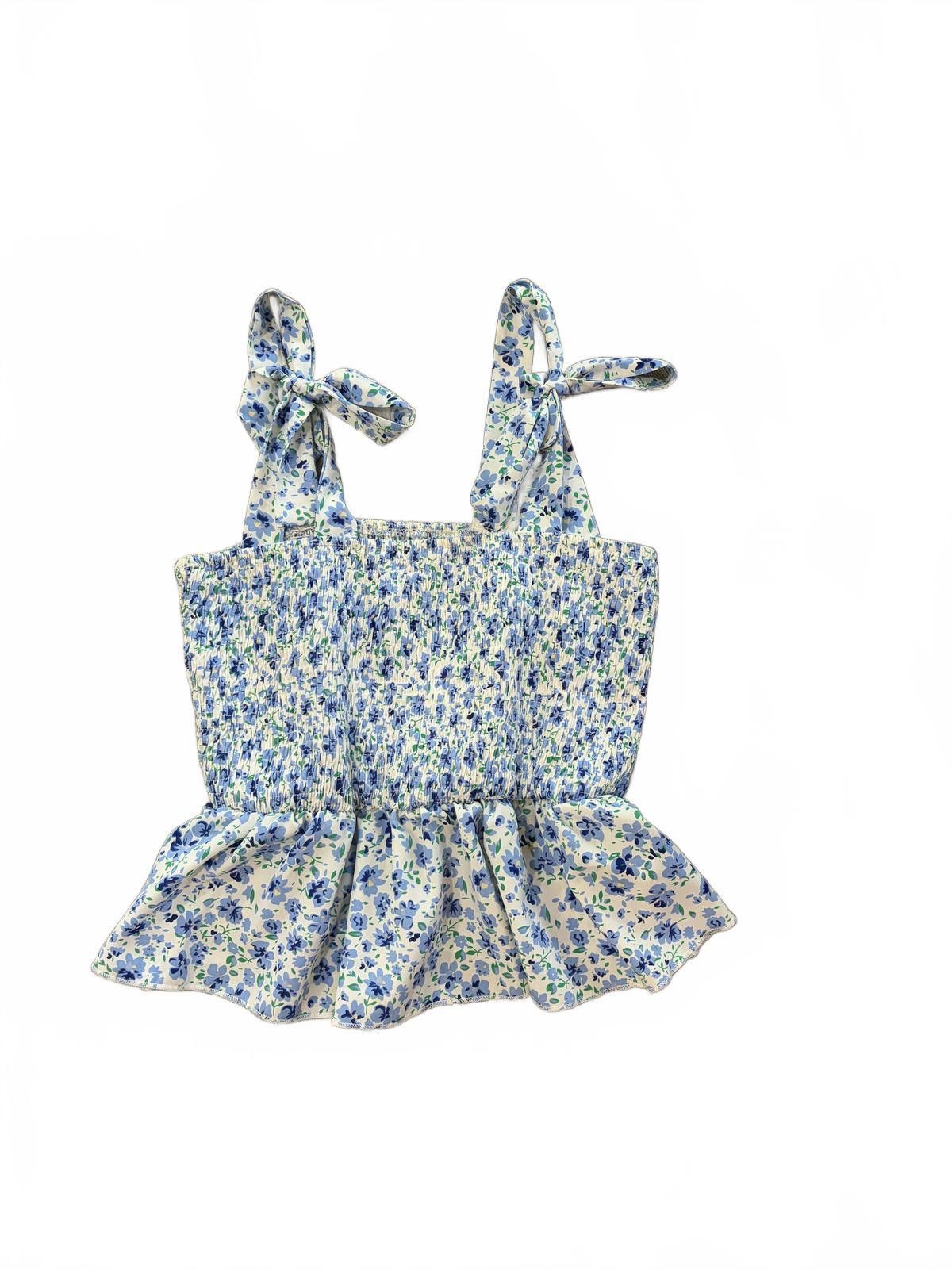 Shein SHEIN Floral Blue & White Sleeveless Smocked Top Tie Strap S Size ONE SIZE - 1 Thumbnail