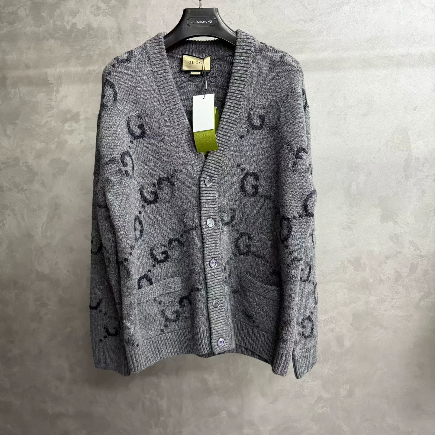 gucci gray floral pattern v-neck long sweater