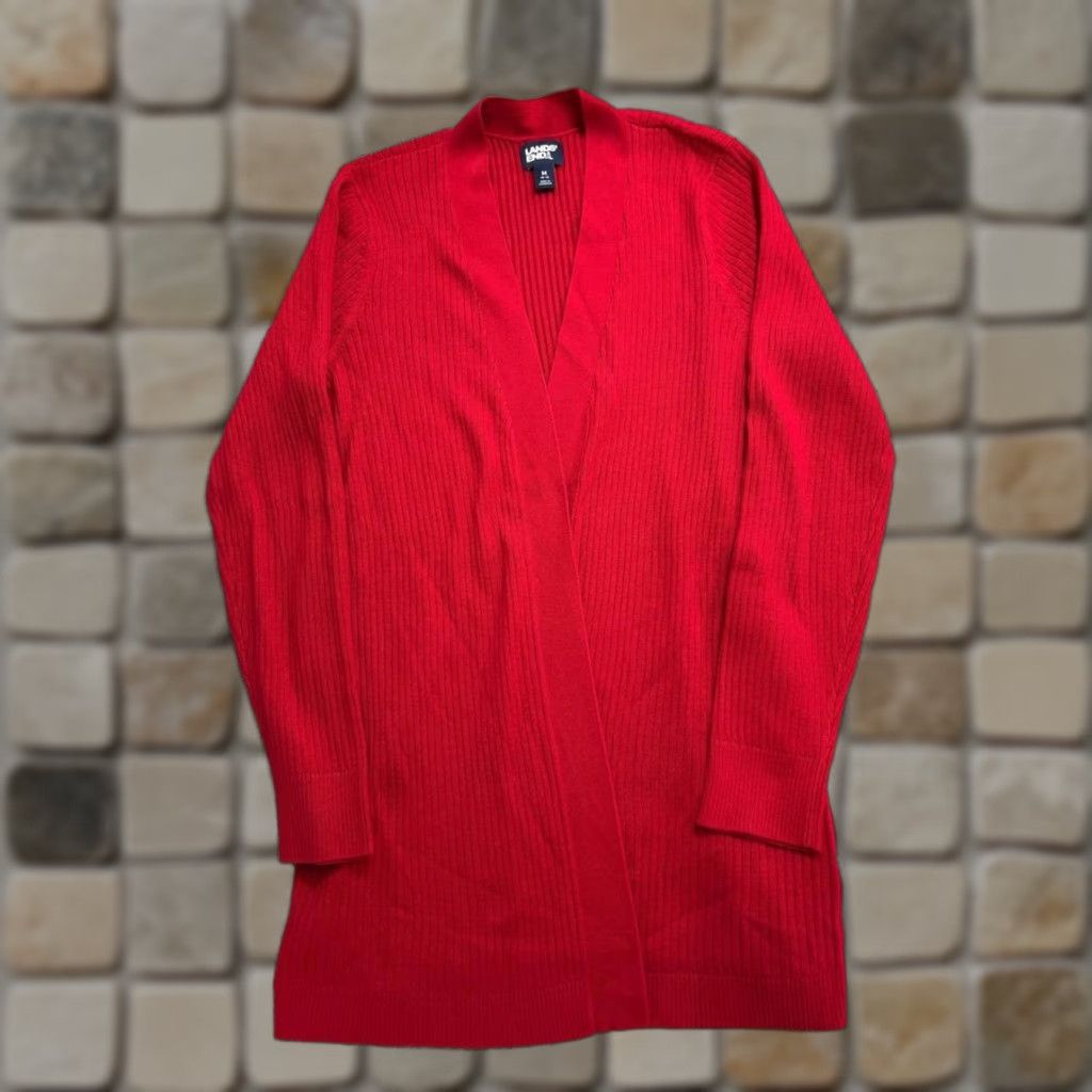 Lands' End VINTAGE Lands' End Cardigan Sweater Womens M Red Cotton Knit Long Open Winter Size M / US 6-8 / IT 42-44 - 1 Thumbnail