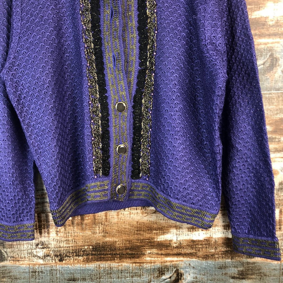 Japanese Brand Elegant Embroidery Purple Cardigan Knitwear #A2350 Size M / US 6-8 / IT 42-44 - 6 Thumbnail